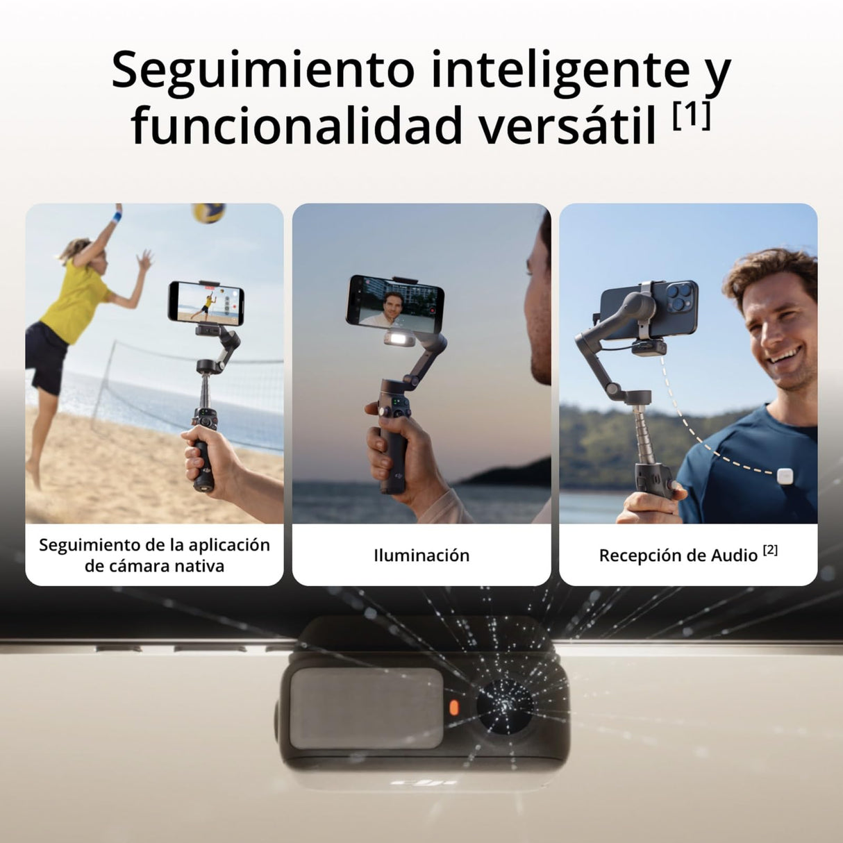 Estabilizador DJI Osmo Mobile 7P para iPhone, Android, Seguimiento Nativo, Iluminación, Estabilizador para movil de 3 Ejes, Inicio rápido, Edición con un Toque, Brazo Extensible y trípode Integrados