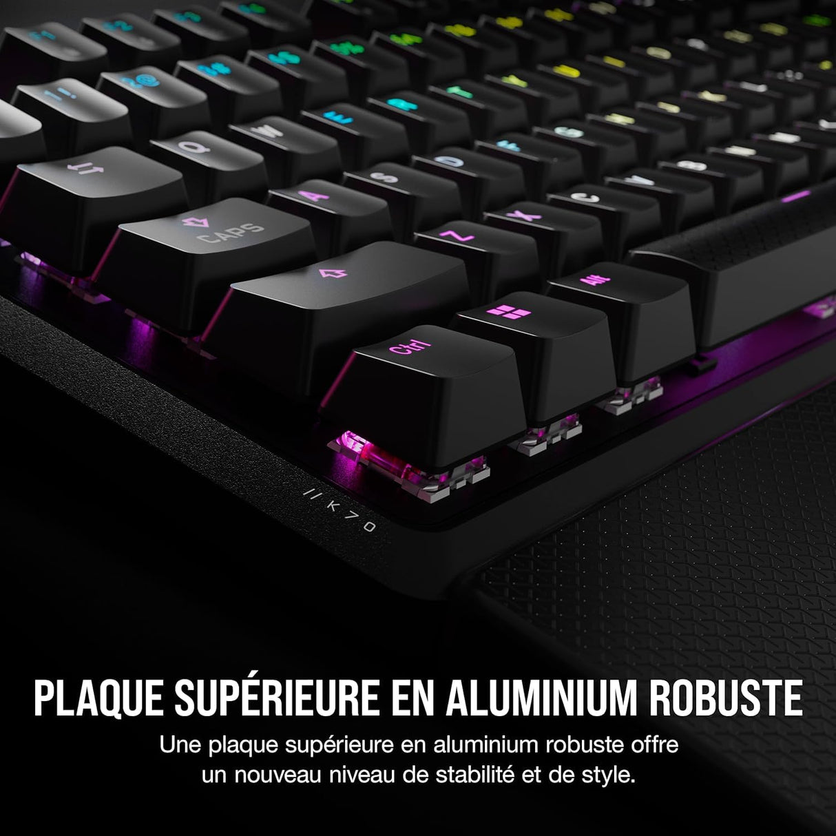 Corsair K70 Core RGB Teclado mecánico de Juego con reposamuñecas - Teclas lineales prelubricadas MLX Red - Amortiguación del Sonido - Compatible con iCUE - AZERTY FR Layout - Negro