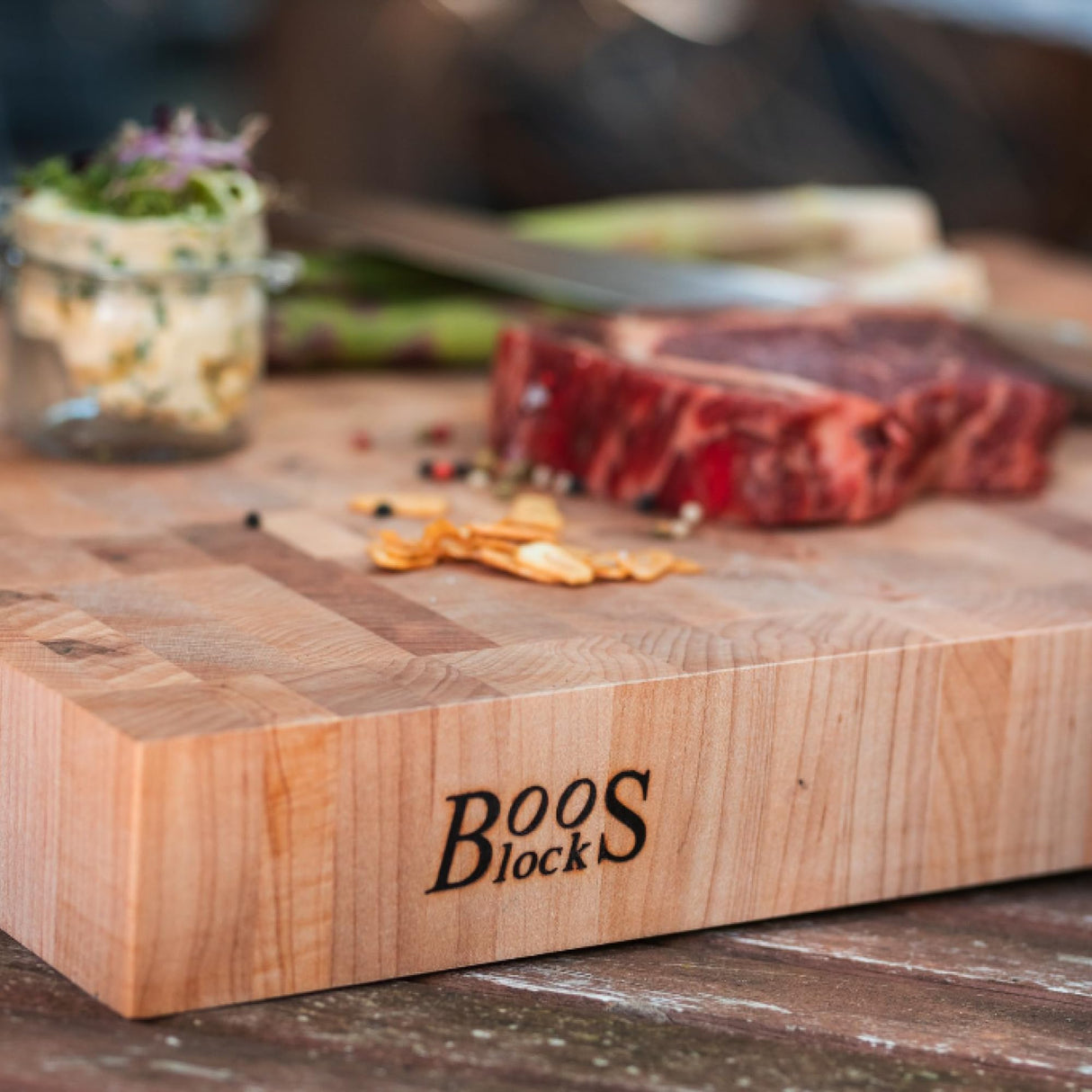 Boos Block Bloque de Cortar Extra Gruesa - Madera Cortar Cocina – Madera de Testa - Tabla Madera Cocina Grande - 38 x 38 x 7,5 cm