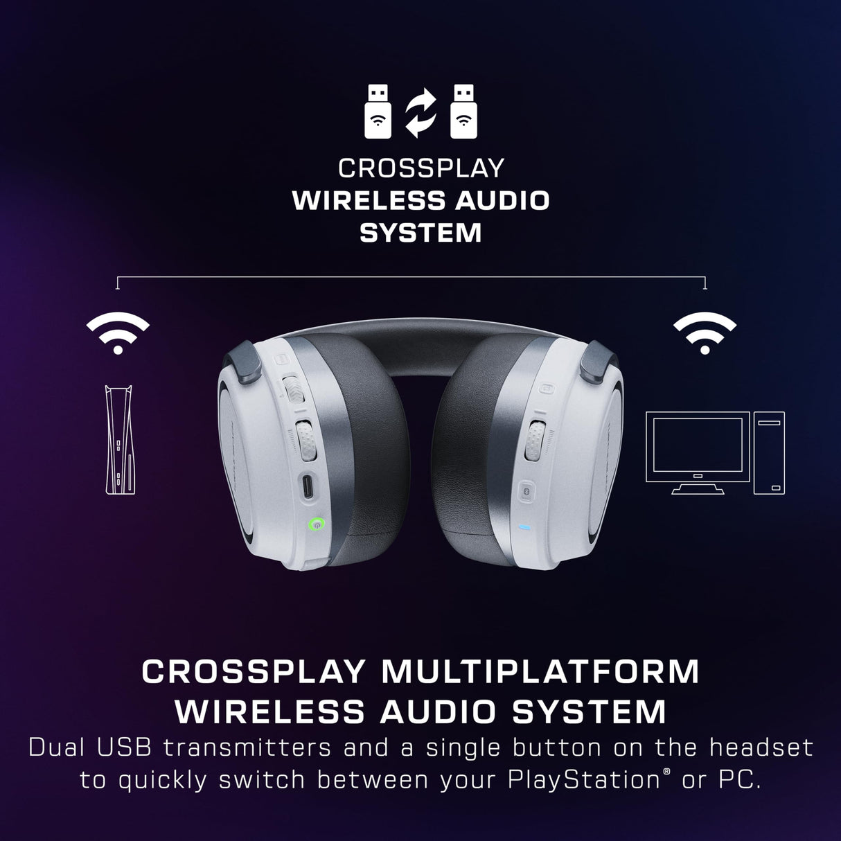 Turtle Beach Stealth 700 Blanco Playstation Auriculares de Juego Inalámbricos con 80hr Batería, Altavoces de 60 mm, Transmisores Duales y Bluetooth para PS5, PS4, PC y móviles