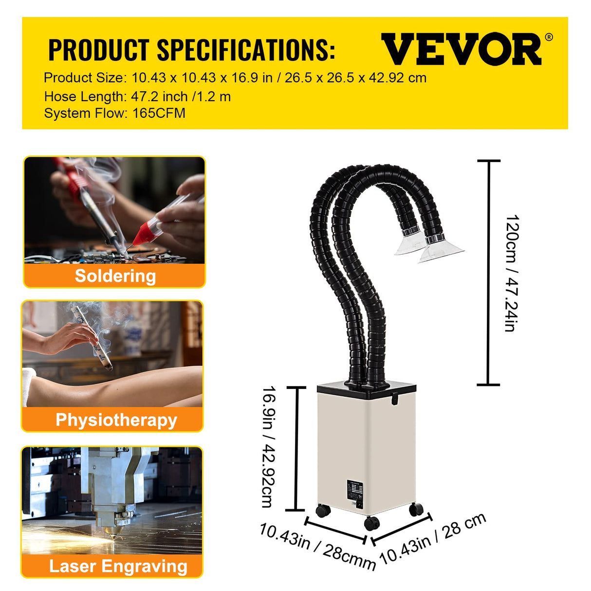 VEVOR Extractor de Humos de Soldadura 150W Absorbedor Humo Soldadura 3 Etapas 4500 RPM Filtro de Humos para Estación de Soldadura 11 x 11 x 16,9 Pulgadas Ventilador de Extracción de Soldadura