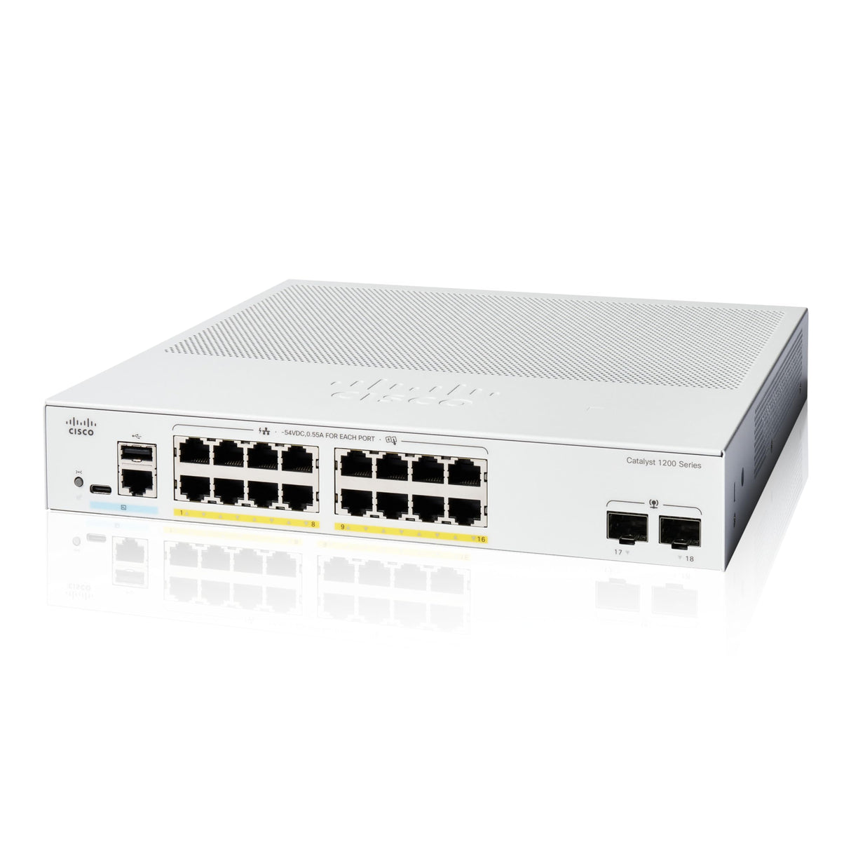 Cisco Switch Inteligente Cisco Catalyst 1200-16P-2G, GE de 16 Puertos, PoE, SFP GE 2x1, protección Limitada de por Vida (C1200-16P-2G)