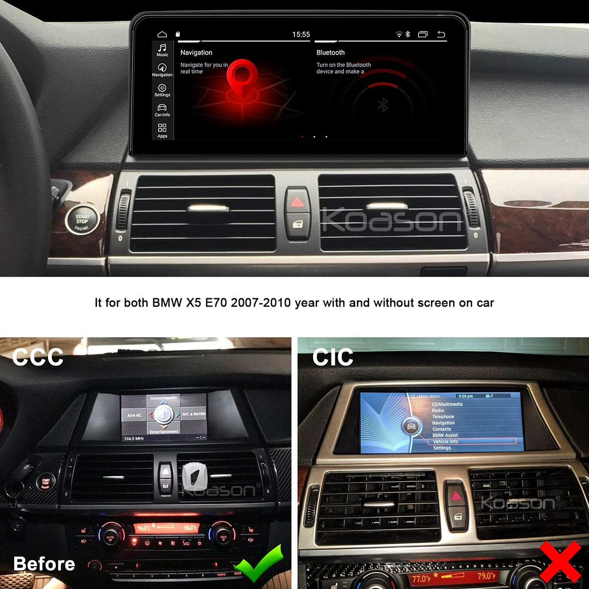 Koason Android 1920HD 10.25Pulgada Pantalla Mostrar Screen Monitor Display Upgrade Autoradio Multimedia CarPlay GPS Navigazione para BMW X5 X6 X5M X6M E70 E71 CCC