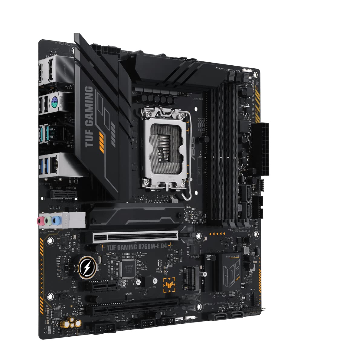 TUF GAMING B760M-E D4 - Placa base Intel B760 (LGA 1700) mATX con DDR4, PCIe 4.0, 2x M.2, 10+1 DrMOS, 2.5Gb Ethernet, M.2 vertical (Key E), Wi-Fi, USB 3.2 Gen 2 Tipo A, USB 3.2 Gen 2 Tipo C, Aura Sync