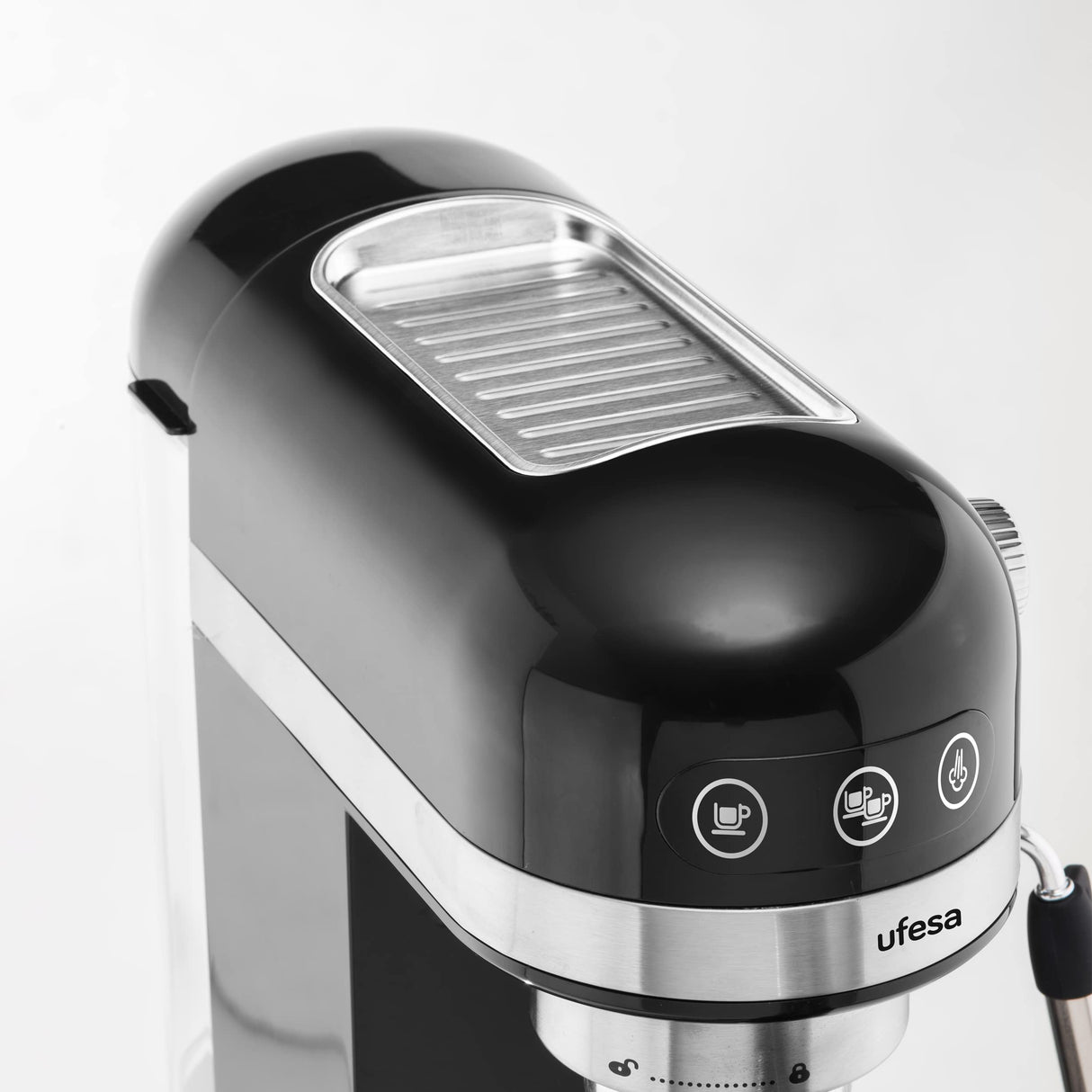Ufesa Palermo Cafetera Espresso y Capuccino, 20 Bares, 1350W, Panel Táctil, Vaporizador Orientable, Sistema Thermoblack, Depósito 1.4 l, Apagado automático