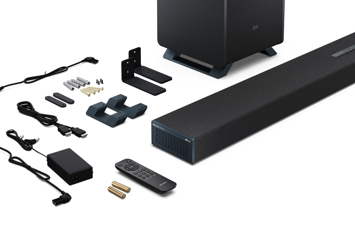 SHARP HT-SBW55121BK Soundbar 5.1.2 Dolby Atmos/DTS:X con subwoofer inalámbrico para un Sonido Envolvente 3D, Potencia máxima de 650W. Compatibles con Altavoces Traseros HT-SPR52021(BK)