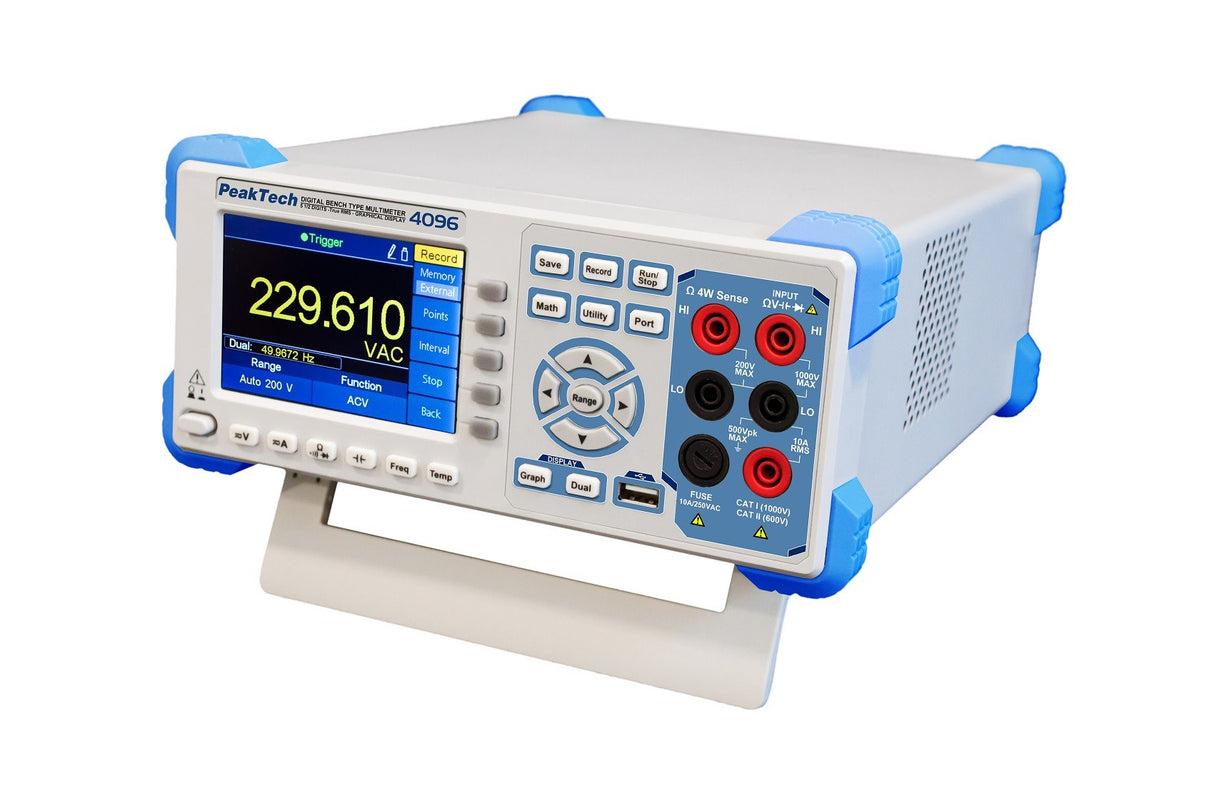 PeakTech 4096 – Multímetro digital 200000 cuentas gráfico RMS (hasta 100 kHz) con interfaz LAN y USB, RS-232 con pantalla a color TFT de 4 ", 1 millón de puntos - Máx 150 valores/seg