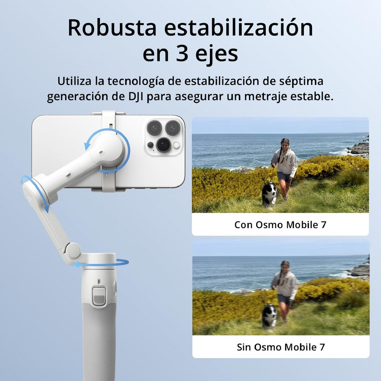Estabilizador DJI Osmo Mobile 7 para iPhone, Android, Trípode integrado, Ultraligero, Estabilizador de teléfono de 3 ejes, ActiveTrack 7.0, ShotGuides, Edición con un toque, 10 horas de uso