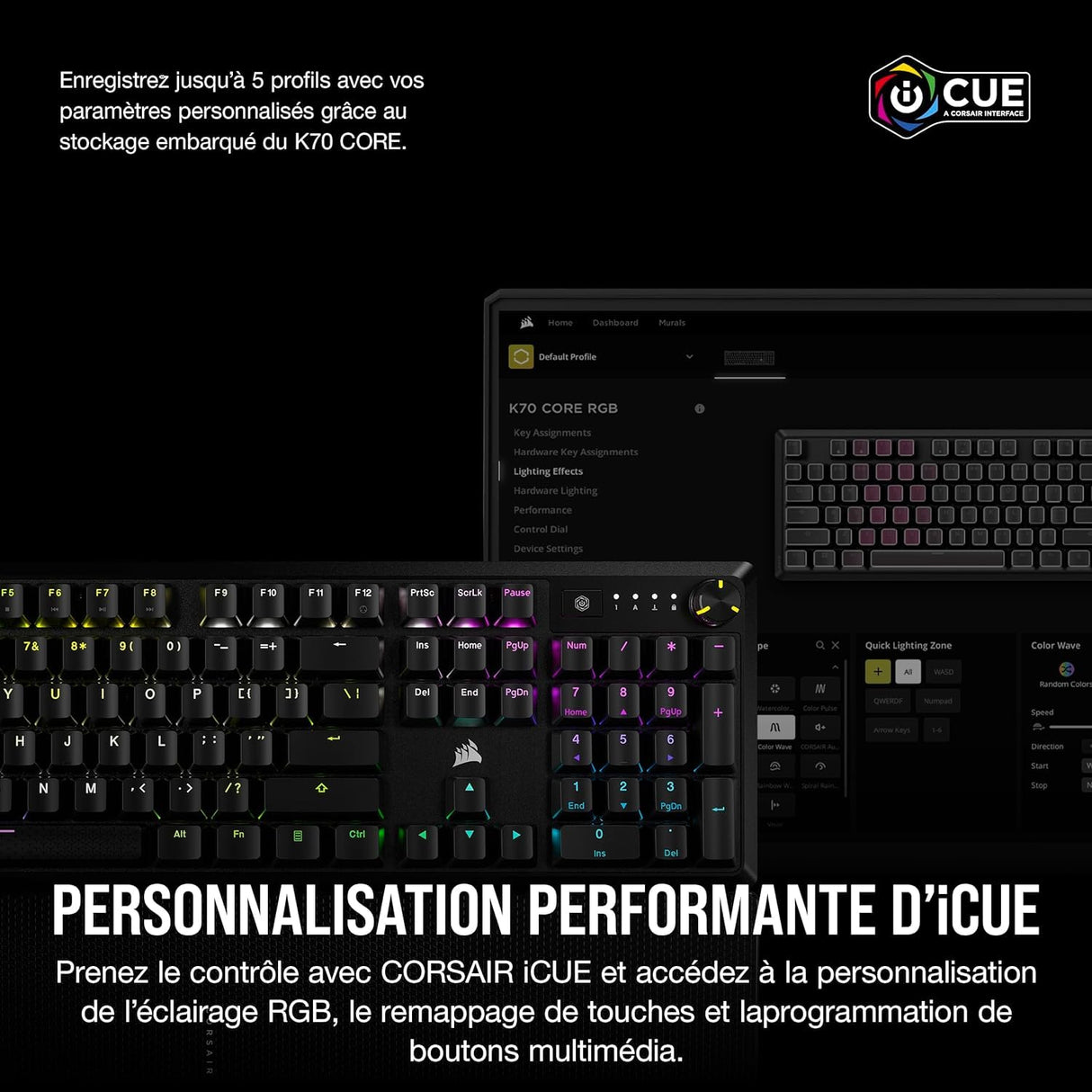 Corsair K70 Core RGB Teclado mecánico de Juego con reposamuñecas - Teclas lineales prelubricadas MLX Red - Amortiguación del Sonido - Compatible con iCUE - AZERTY FR Layout - Negro