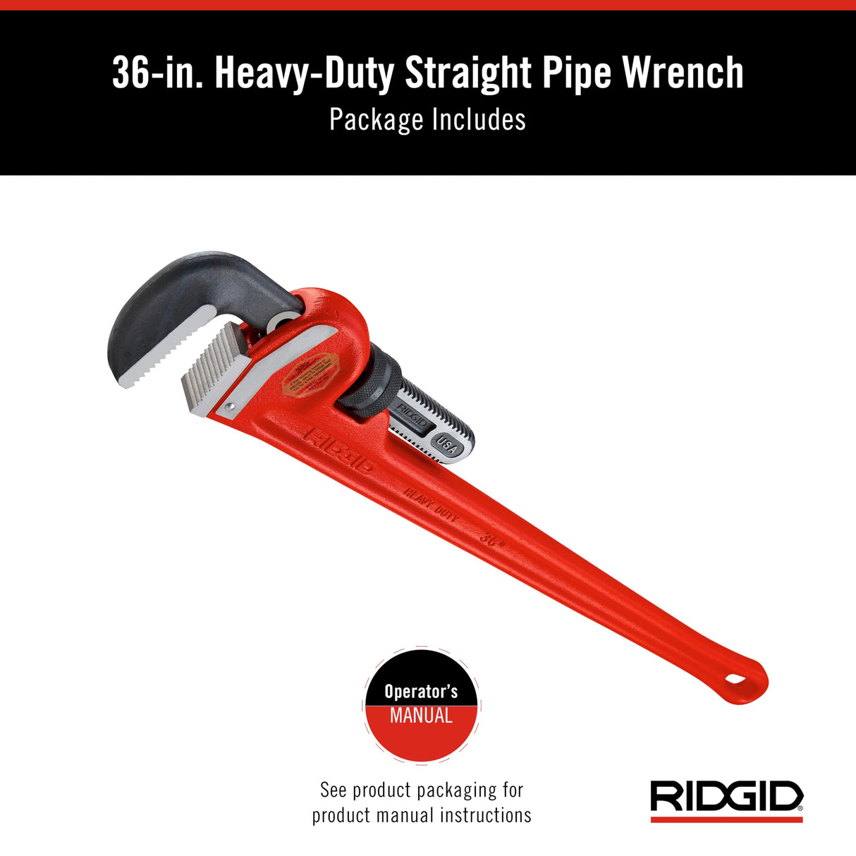 RIDGID 31035 Llave de tubo recta para servicio pesado de 36 pulgadas, Llave de fontanería de 36 pulgadas