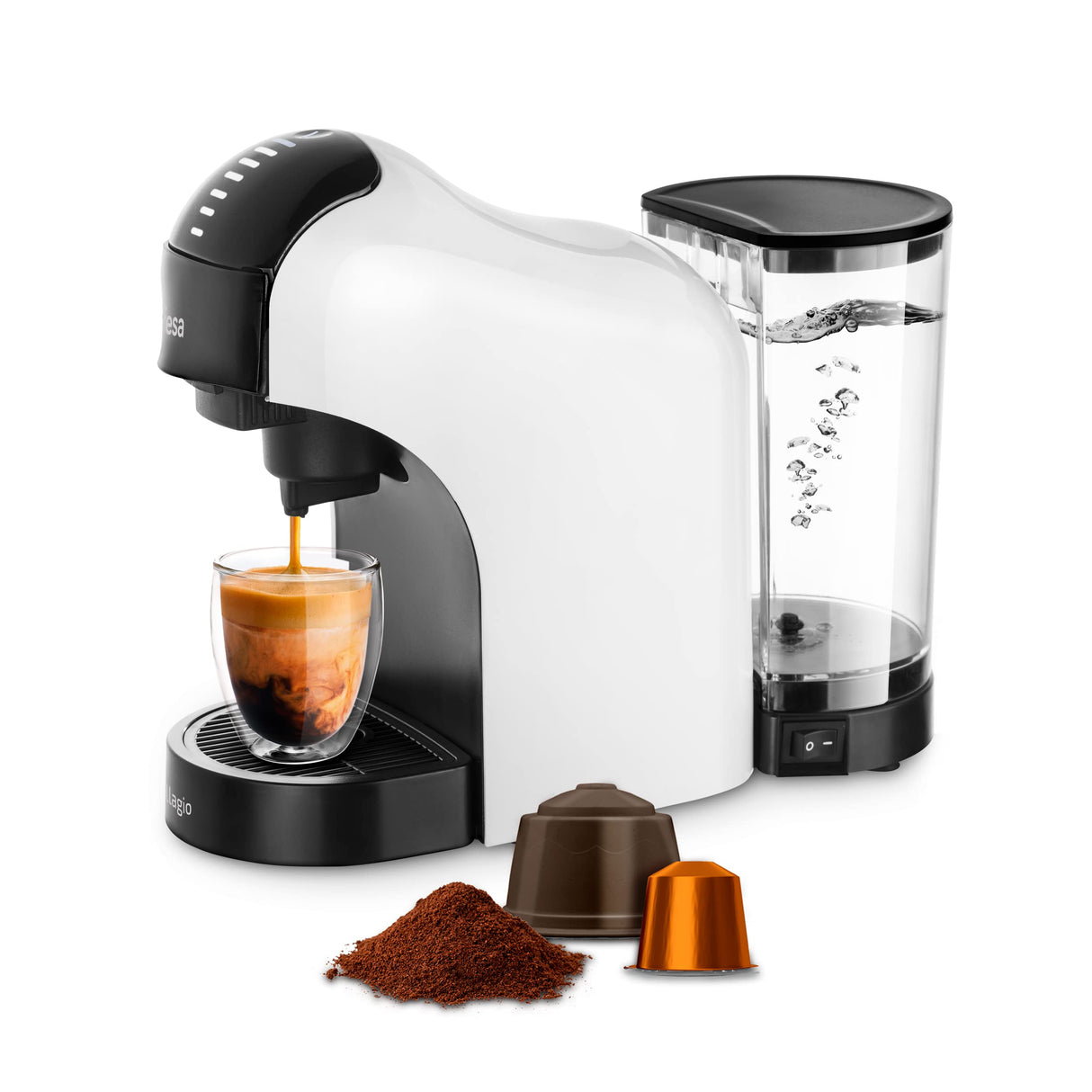 Ufesa Bellagio Cafetera Espresso Multicápsulas 3 en 1 para Nespresso, Dolce Gusto o Café Molido, Panel Táctil Digital con 7 Niveles, Depósito 1L, 1400W, 15 Bares, Apagado Automático