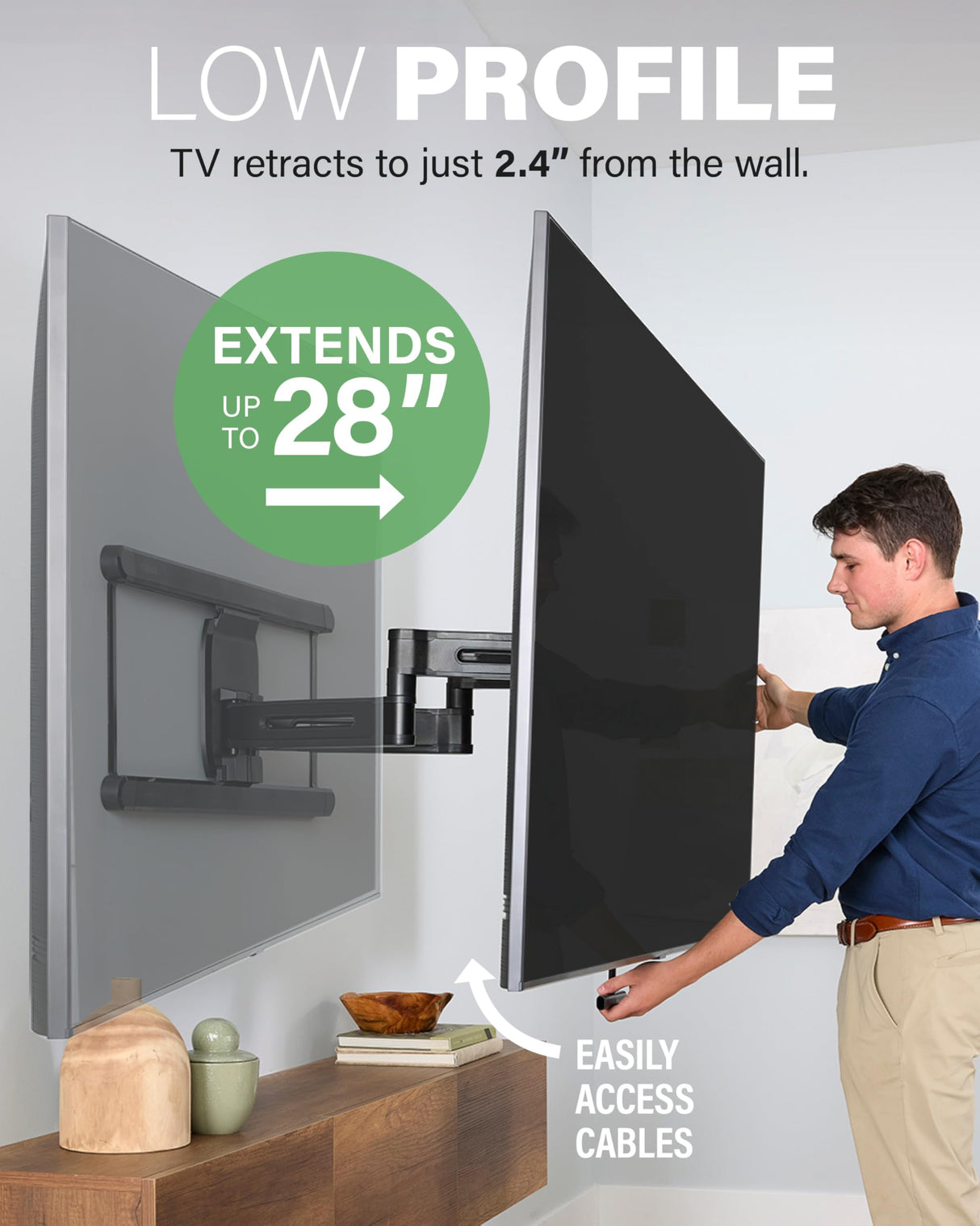 SANUS Soporte de Pared Ajustable de Movimiento Completo para televisores de 42 a 90 Pulgadas - Eleva o Baja el televisor de 4 Pulgadas después de la instalación - Maximiza la compatibilidad con tu