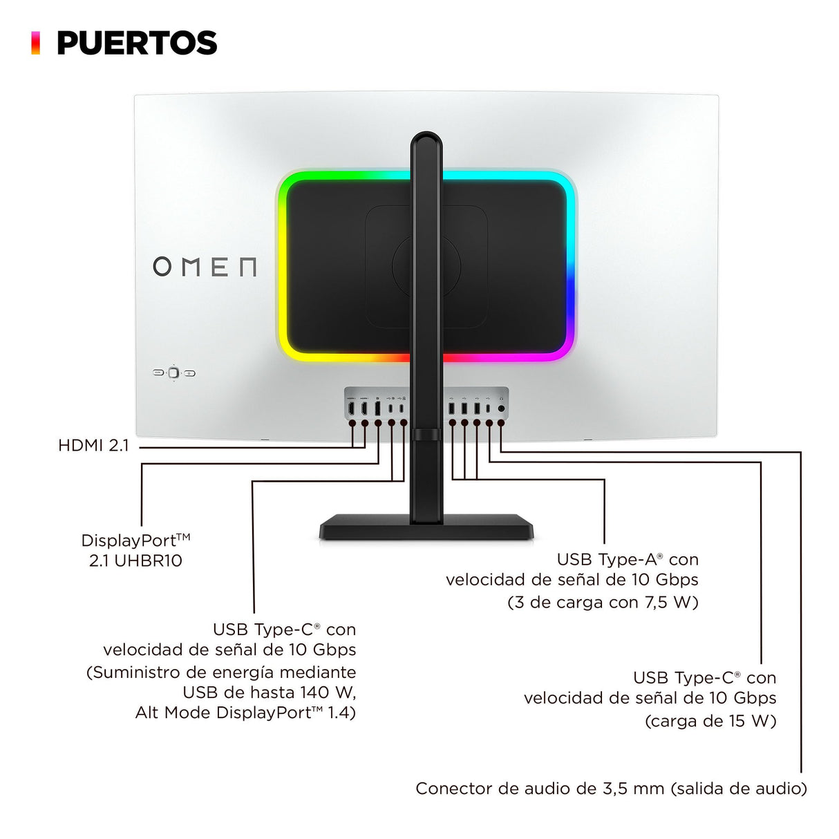HP OMEN Transcend 32 - Monitor Gaming 4K UHD QD-OLED (31.5") 240Hz, USB-C 140W, DisplayHDR True Black 400, tasa de Respuesta 0,03ms - Blanco