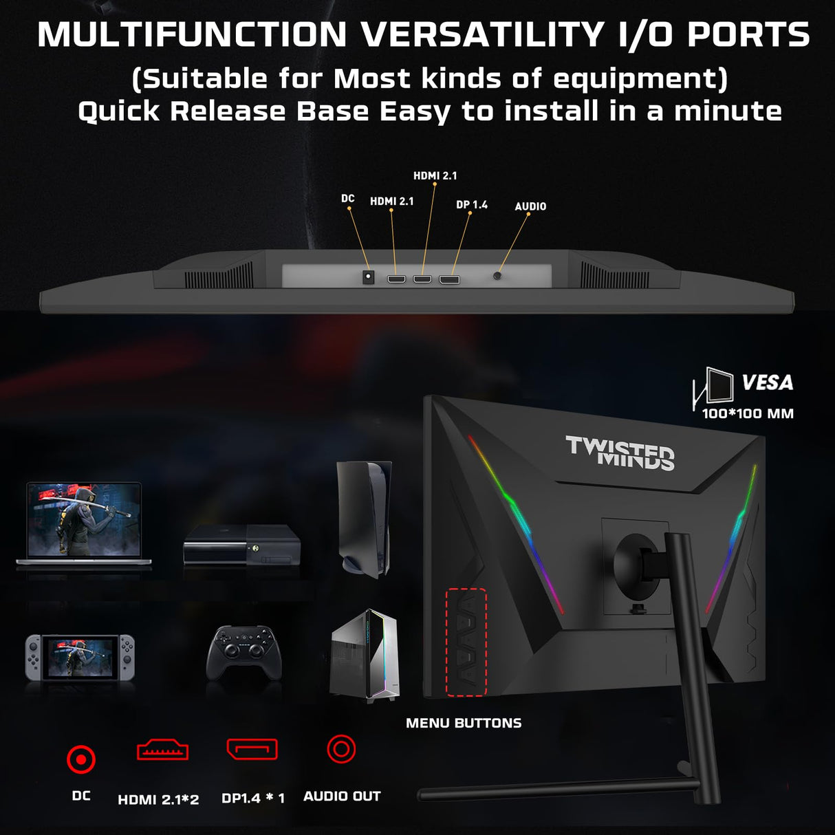 Twisted Minds Monitor Gaming, Pantalla de 27 Pulgadas Fast IPS - Resolución 1920 x 1080 FHD, frecuencia actualización 192 Hz, relación Aspecto 16:9, Tiempo Respuesta 0,5 ms - Negro (TM27FHD192IPS)
