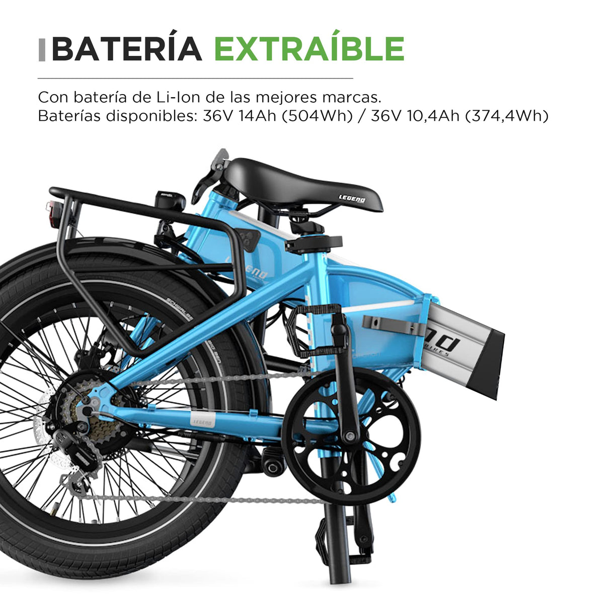 LEGEND EBIKES Monza Bicicleta Eléctrica Plegable Batería Extraíble 25km/h, 36V 14Ah, E Bike 6 Velocidades 250W, Bicicleta Electrica Ruedas 20" Bicicletas Electricas Frenos Hidráulicos, Bici Azul
