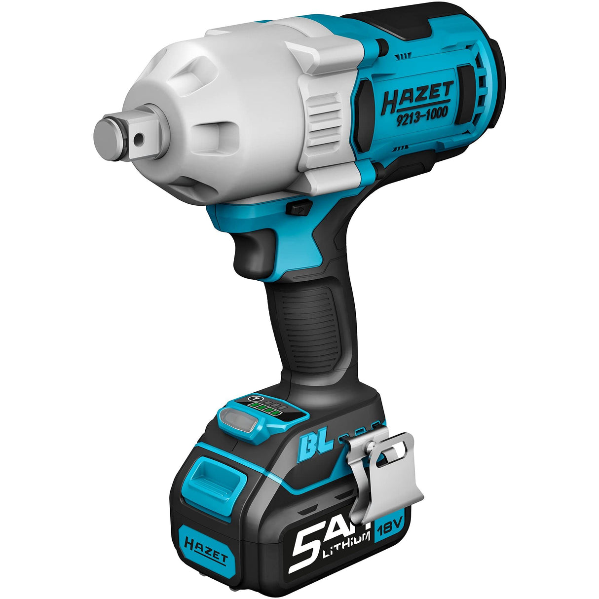 HAZET 9213-1000/3 - Llave de impacto inalámbrica (20 mm (3/4") con accionamiento cuadrado (máx. momento: 1400 Nm, incluye cargador y batería de 5 Ah)