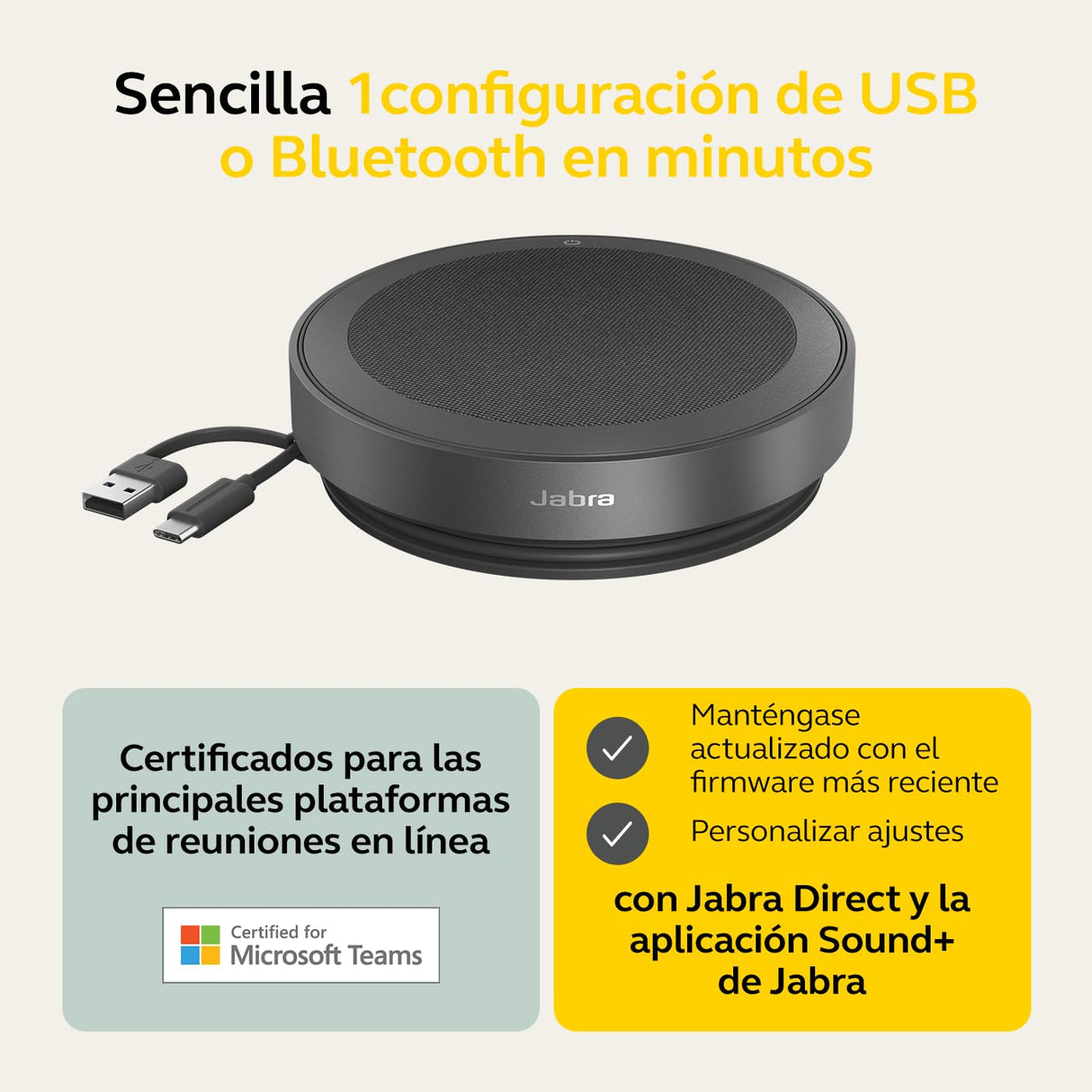 Jabra Speak2 75 Altavoz inalámbrico Bluetooth para el Trabajo, 4 micrófonos con cancelación de Ruido, Altavoces de 65 mm, Nueva función de conexión, USB-C, Microsoft Teams, Gris Oscuro