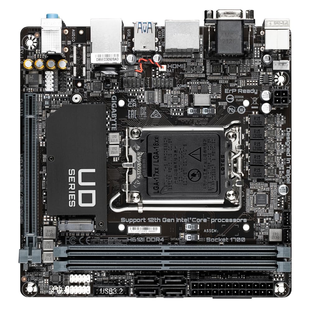 GIGABYTE H610I DDR4 Placa Base - Compatible con procesadores Intel Core 14th CPUs, 4+1+1 Hybrid Digital VRM, up to 3200MHz DDR4, 1xPCIe 3.0 M.2, GbE LAN, USB 3.2 Gen 1