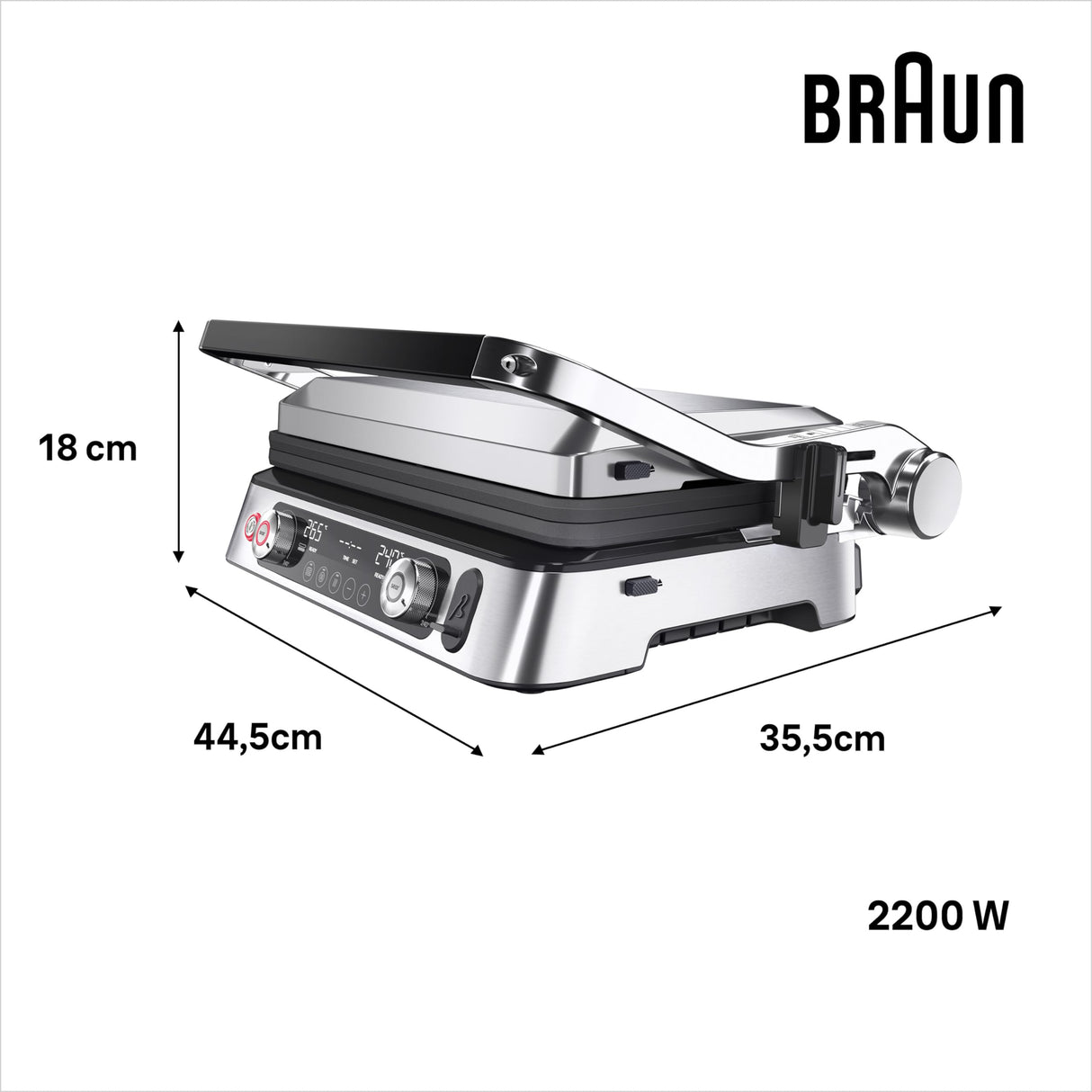 Braun MultiGrill 9 Pro CG 9160, Plancha Eléctrica con 2 Termostatos Independientes, 3 Posiciones de Cocinado, Placas Lavables en Lavavajillas, Sonda Térmica Integrada, 2200 W, Negro/Acero Inoxidable