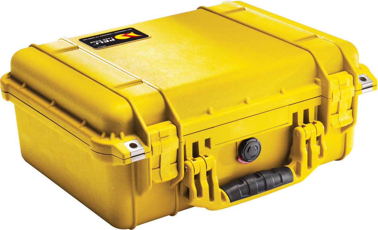 PELI 1450 Maletín de Transporte técnico para cámaras DSLR, réflex, Drones y Sistemas electrónicos, IP67 estanco e Impermeable al Polvo, 31L Capacidad, sin Espuma, Color Amarillo