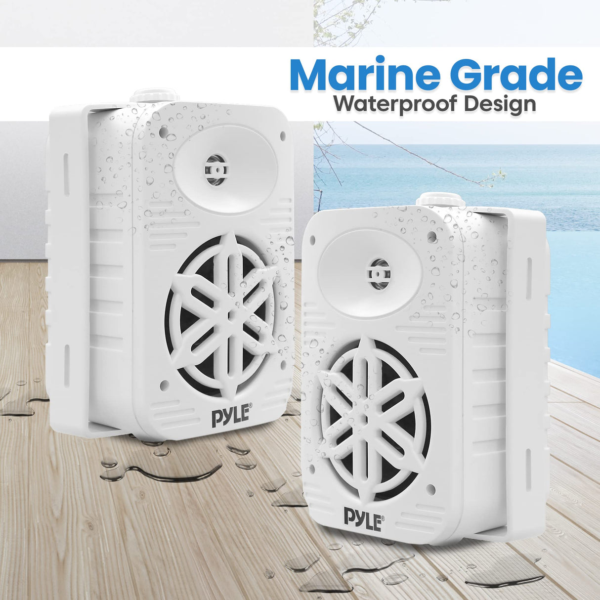 Pyle Altavoces para Interior y Exterior – 500 W, 2 Altavoces Blancos de 5,25" Impermeables, Sistema de 2 Vías con Tweeter de ½, para Casa, Barco, Terraza y Piscina