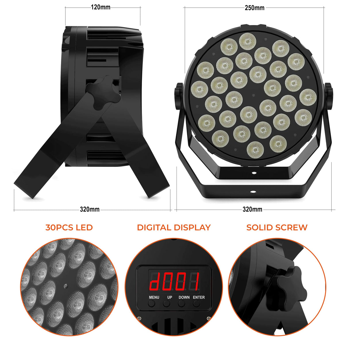 Audibax Dallas 300 - Foco LED para Discoteca - Foco Profesional 300W - Equipado con 30 Luces LED RGBW de 10W - Sincronización con Música - Modo Automático - Conexión DMX de 4 u 8 Canales