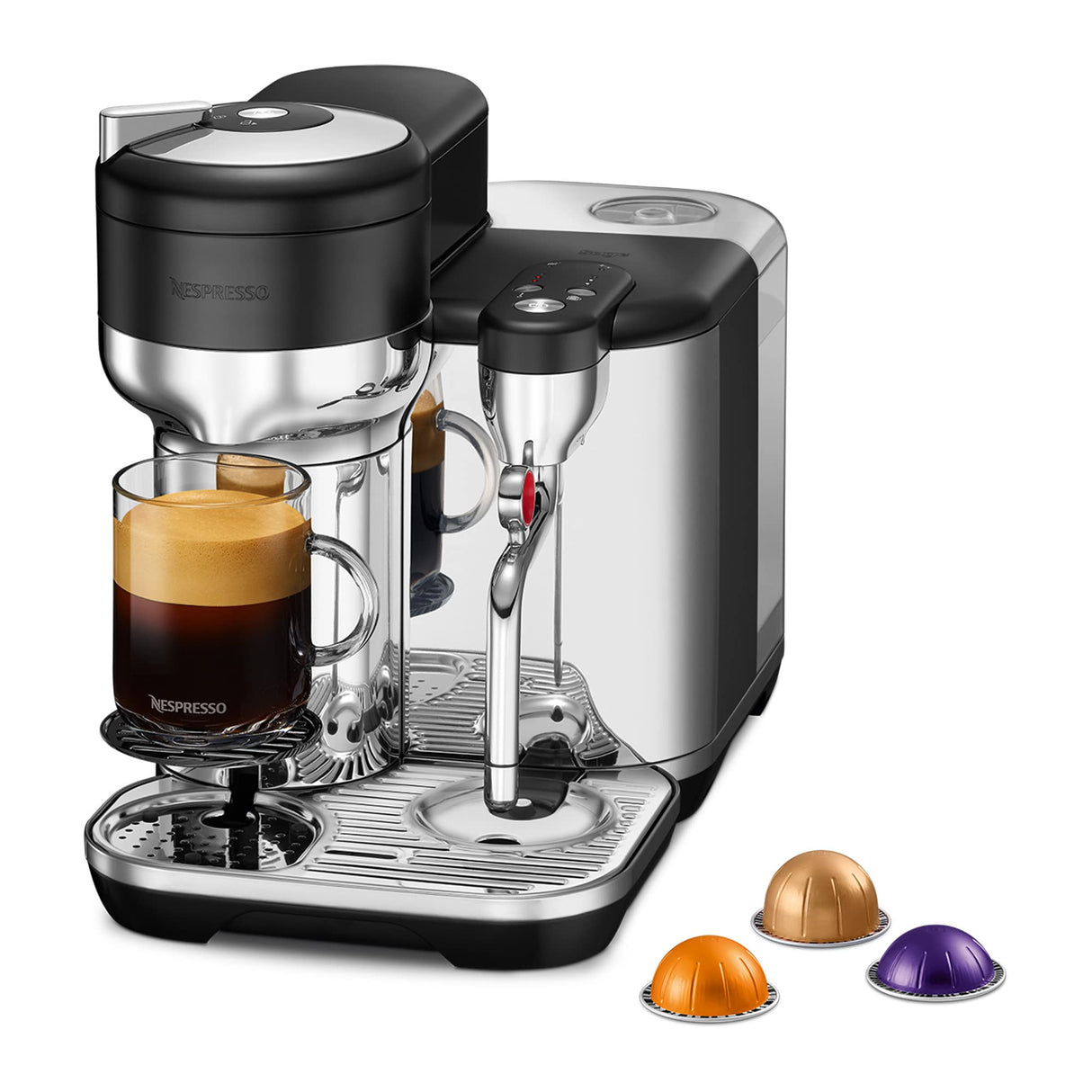 Nespresso Vertuo Creatista de Sage, cafetera con espumador de leche de 2 litros, Black Truffle Matte Black