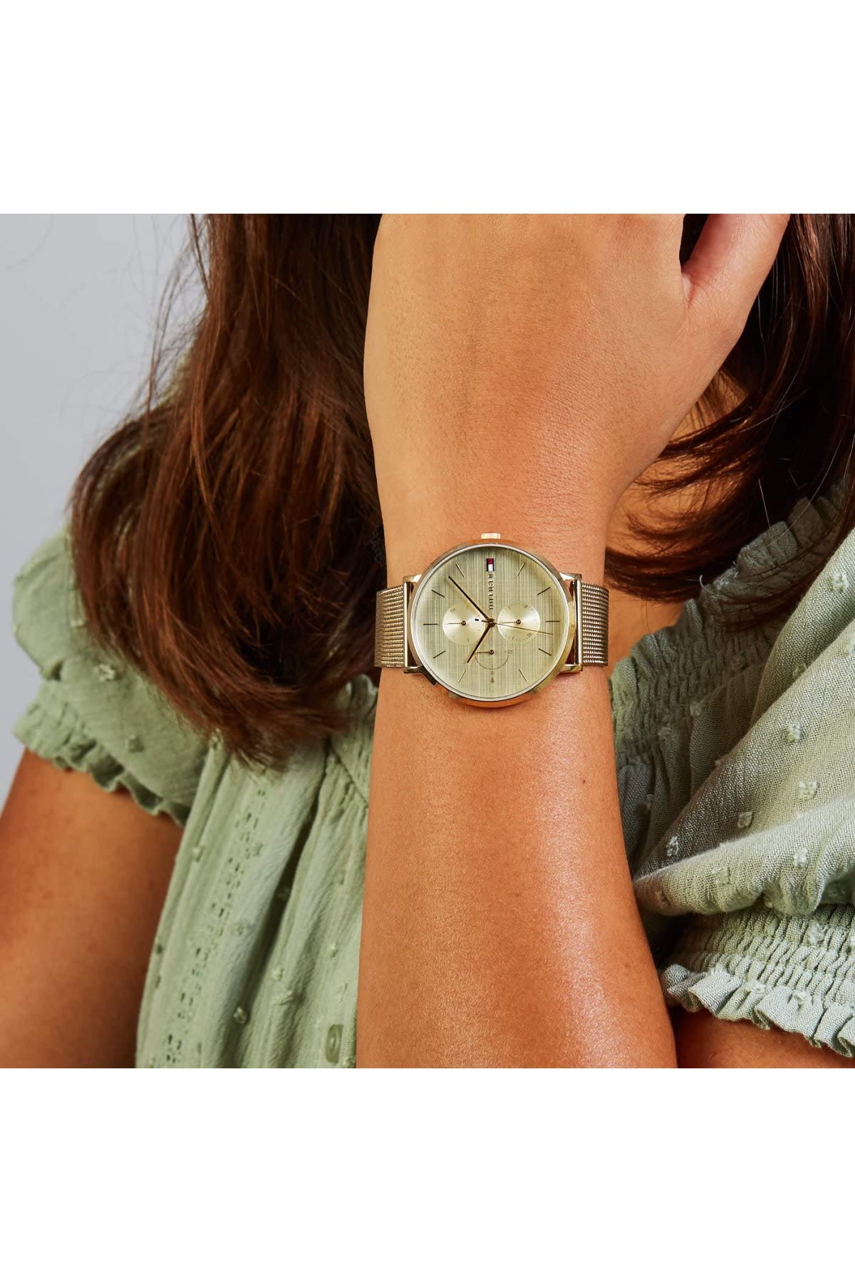 Tommy Hilfiger Reloj Analógico de Cuarzo multifunción para Mujer con Correa de Malla de Acero Inoxidable Dorado - 1781943