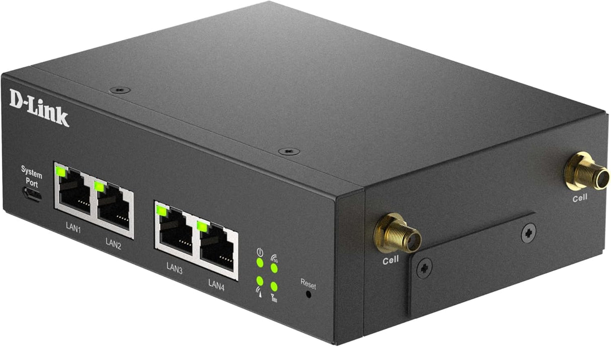 D-Link DWM-314-G Modem Industrial Router 5G VPN M2M, Rugged NR, Dual SIM, IoT Gateway, Remote Monitoring, SA, NSA, 4G LTE Cat 19, 4 GbE Ports, OpenVPN/WireGuard Client, 9-36V DC