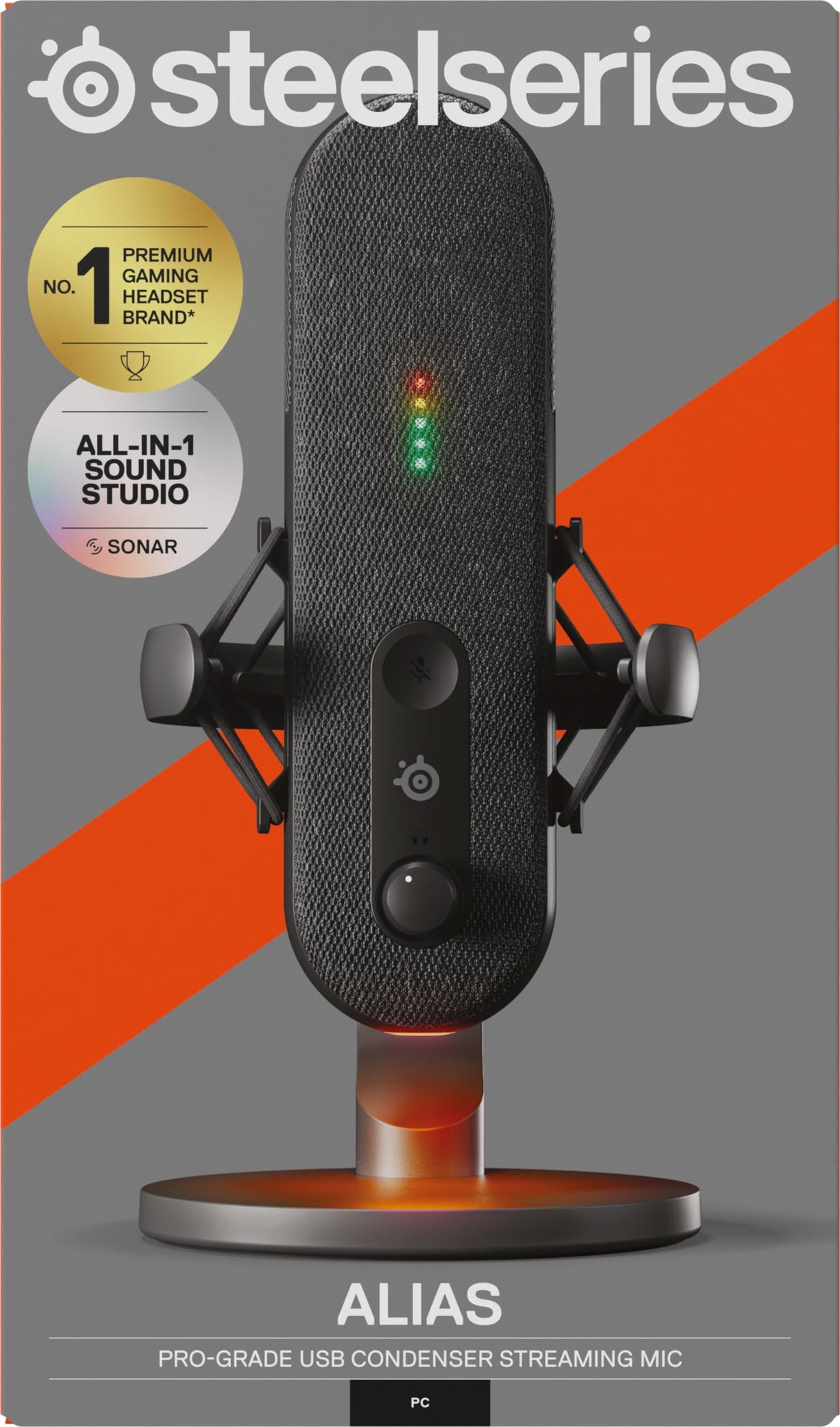 SteelSeries Alias Micro USB para PC — cápsula 3 Veces más Grande para Gaming, Streaming y pódcast — cancelación de Ruido por IA — Control de Silencio y Volumen por led — Soporte antivibraciones