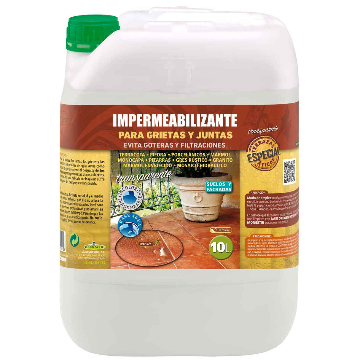 MONESTIR Impermeabilizante para Grietas y Juntas, Terrazas y Áticos, Suelo y Pared 10L