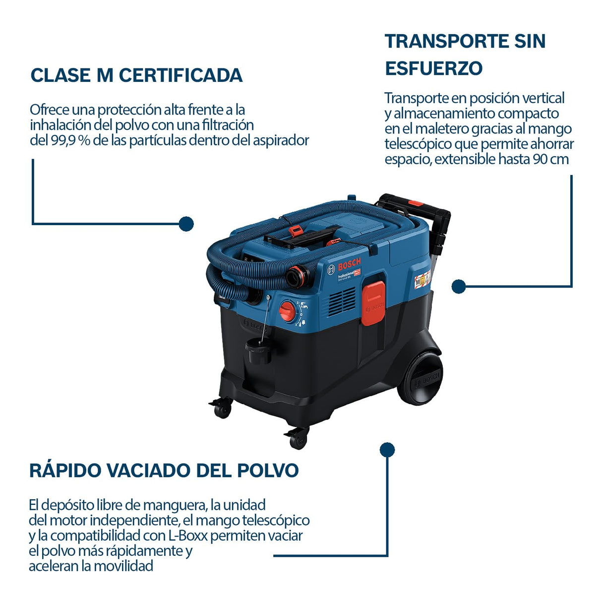 Bosch Professional aspirador universal GAS 12-40 MA (1200 W, limpieza automática del filtro (AFC), con filtro principal, manguera, adaptador PT combinado, boquilla de cepillo combinada)