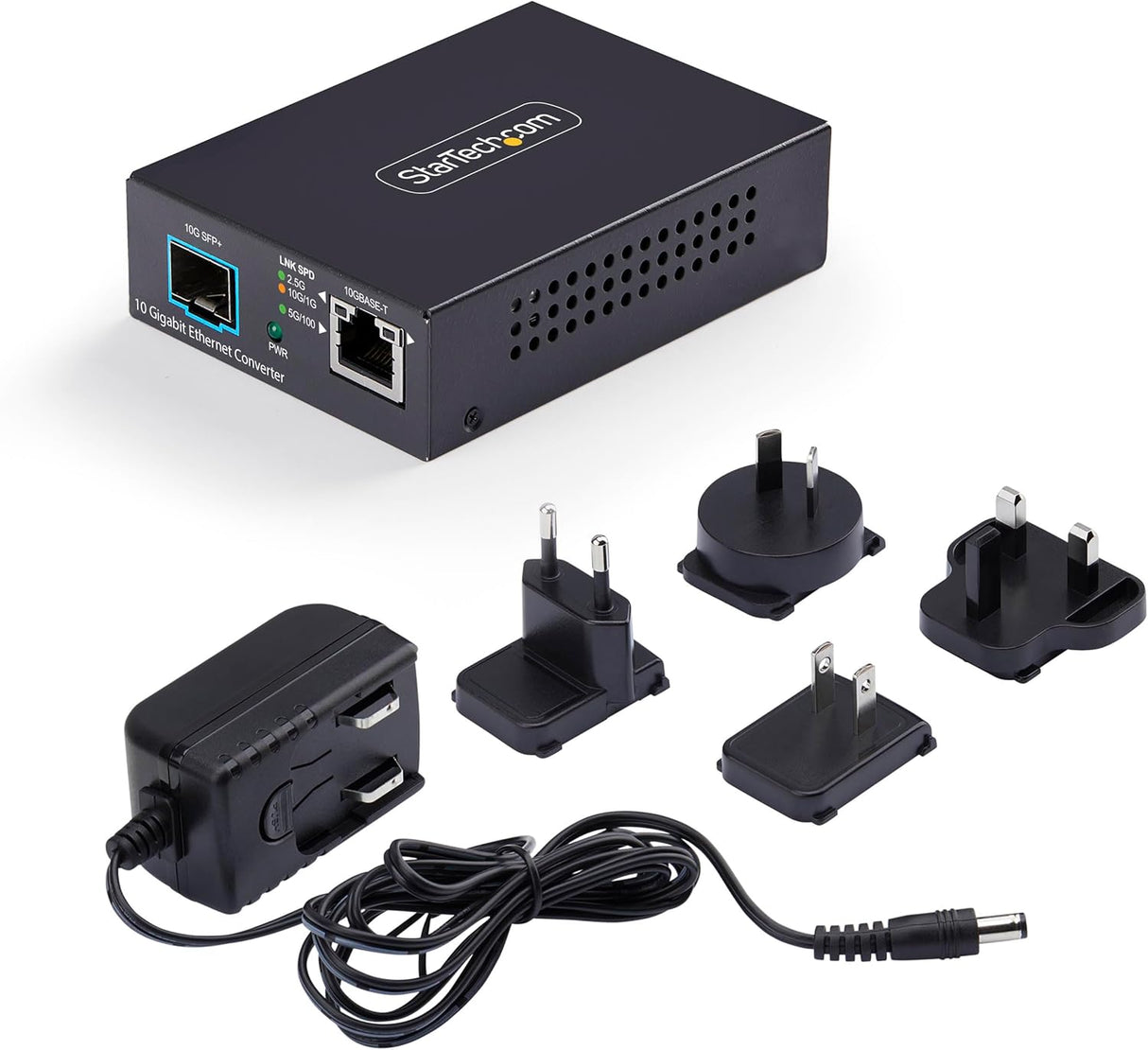 StarTech Conversor de Medios de Fibra Óptica Multigigabit 10GbE con SFP+ Abierto - Cobre a SFP+ 10GBASE-X - 10G/5G/2,5G/1G/100M - TAA