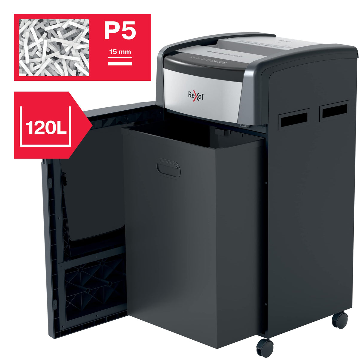 Rexel XP520+ Micro Cut Paper Shredder, Shreds 20 Sheets At Once, P5 Security Level, Jam-Free Technology, Office Use, 120 Litre Pull-Out Bin, Black, Momentum Extra Range, 2021520MEU