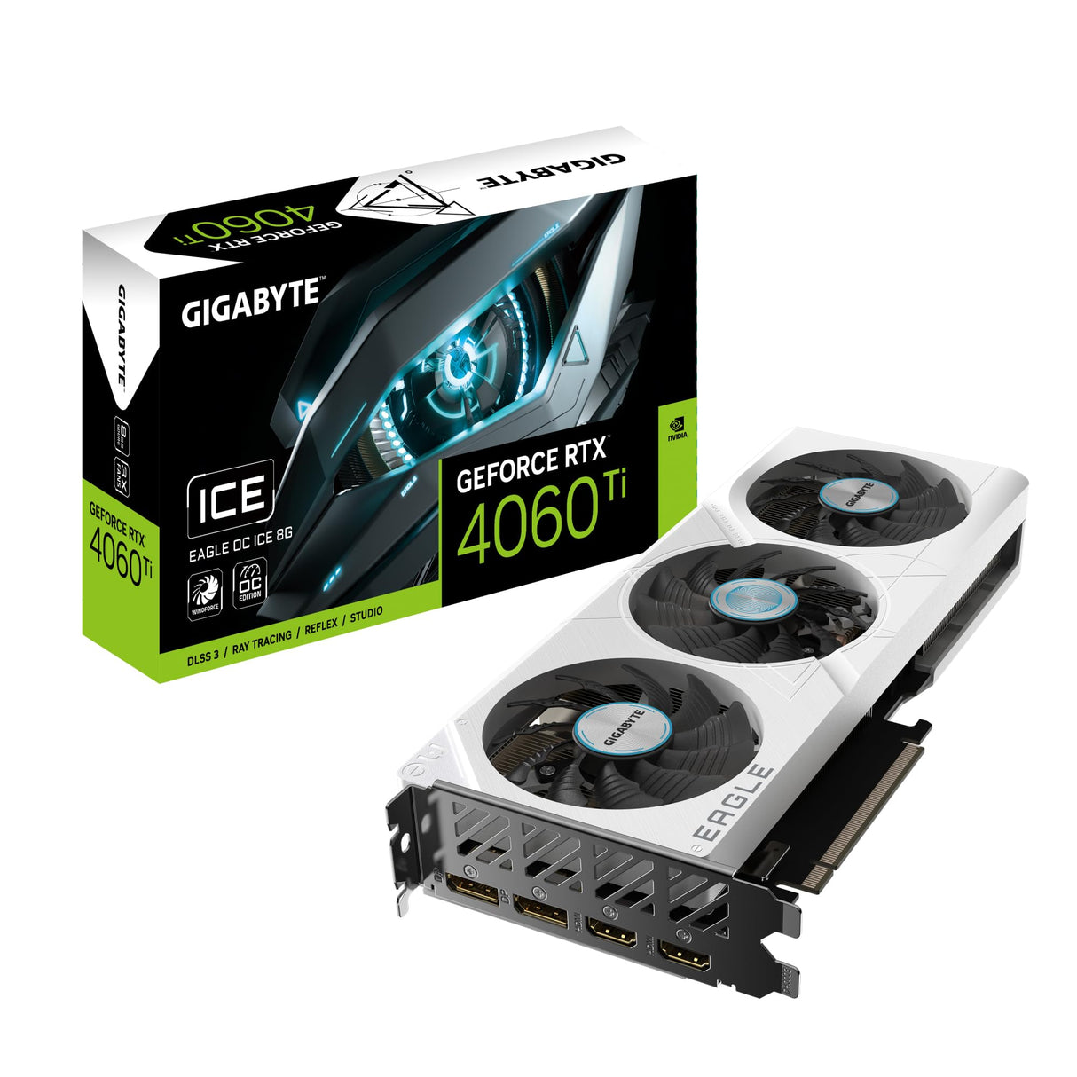 Gigabyte GeForce RTX 4060 Ti Eagle OC Ice 8G, 3 ventole WINDFORCE, 8 GB 128-bit GDDR6, GV-N406TEAGLEOC ICE-8GD Scheda Video