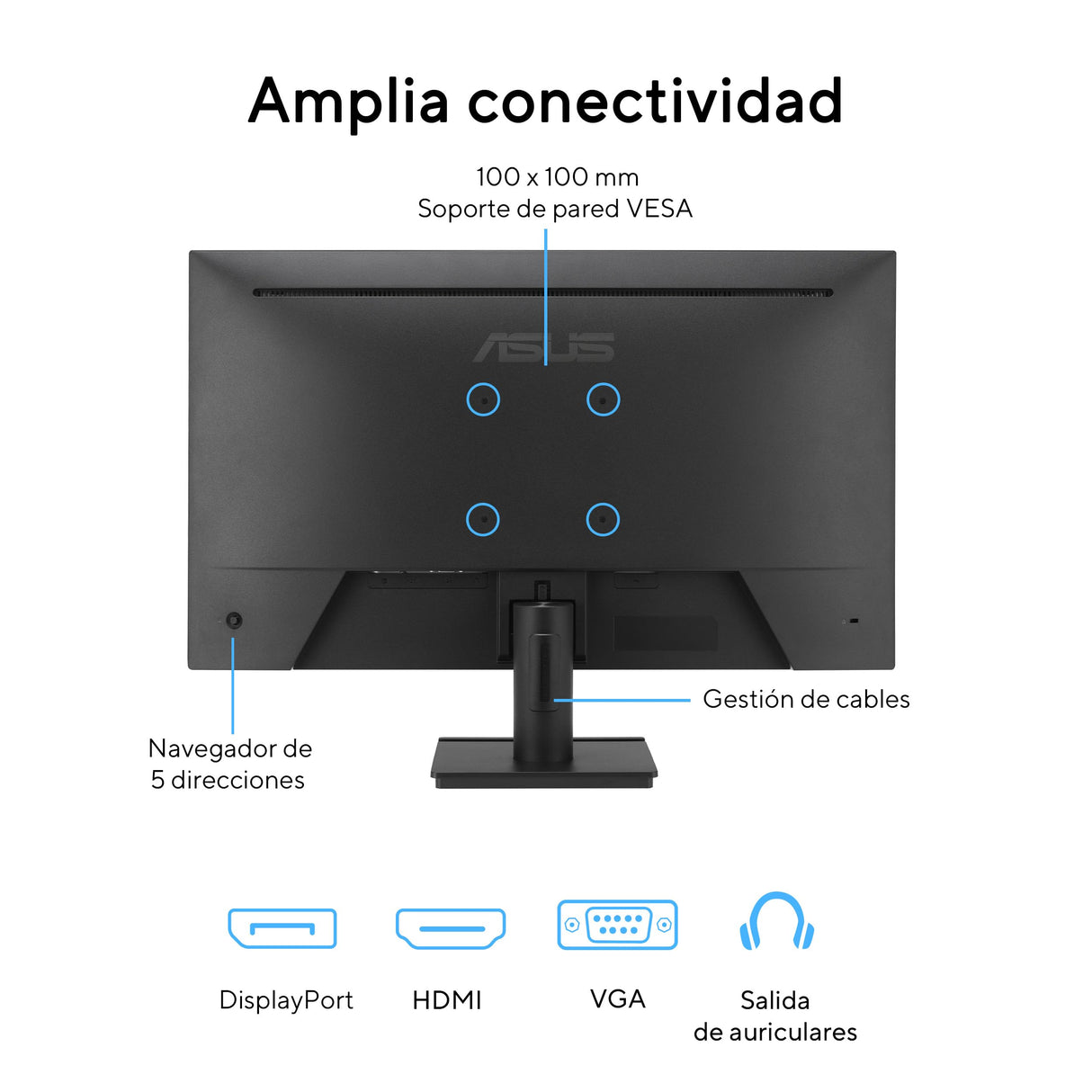 ASUS VA279QG Monitor Eye Care Gaming de 27 Pulgadas, IPS, Full HD, 99% sRGB, sin Marcos, 120 Hz, Adaptive Syn, 1 ms, HDMI, DisplayPort, VGA, luz Azul Baja, antiparpadeo, Montaje en Pared
