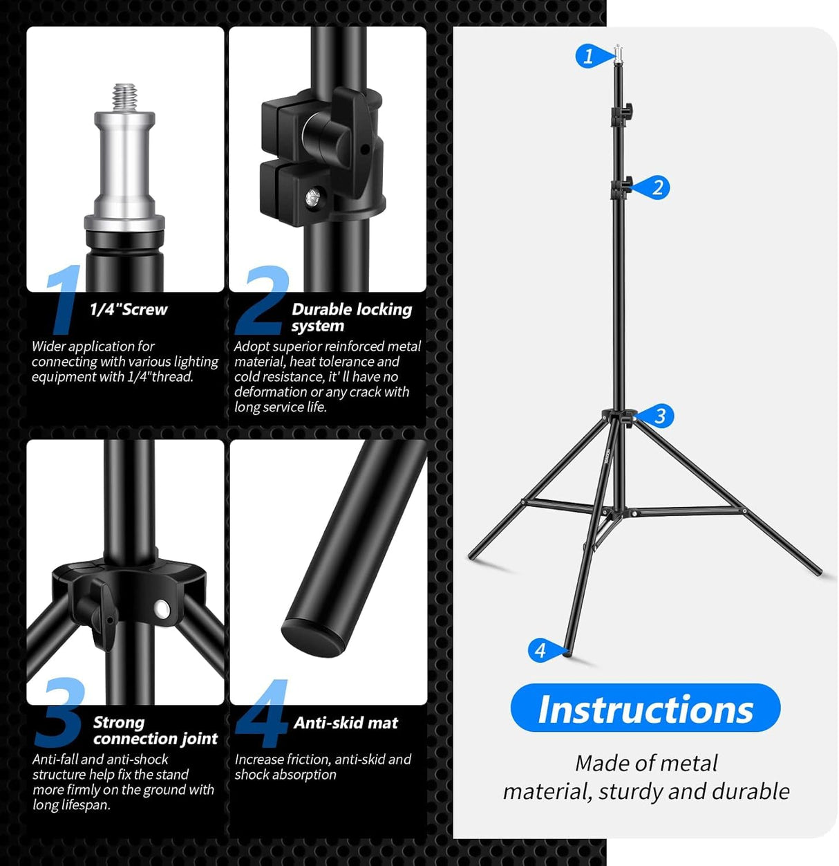NEEWER Fotografía Soporte de Luz 92-200cm RegulableTrípode Robusto para los Reflectores Softboxes Luces Paraguas Capacidad de Carga:8kg