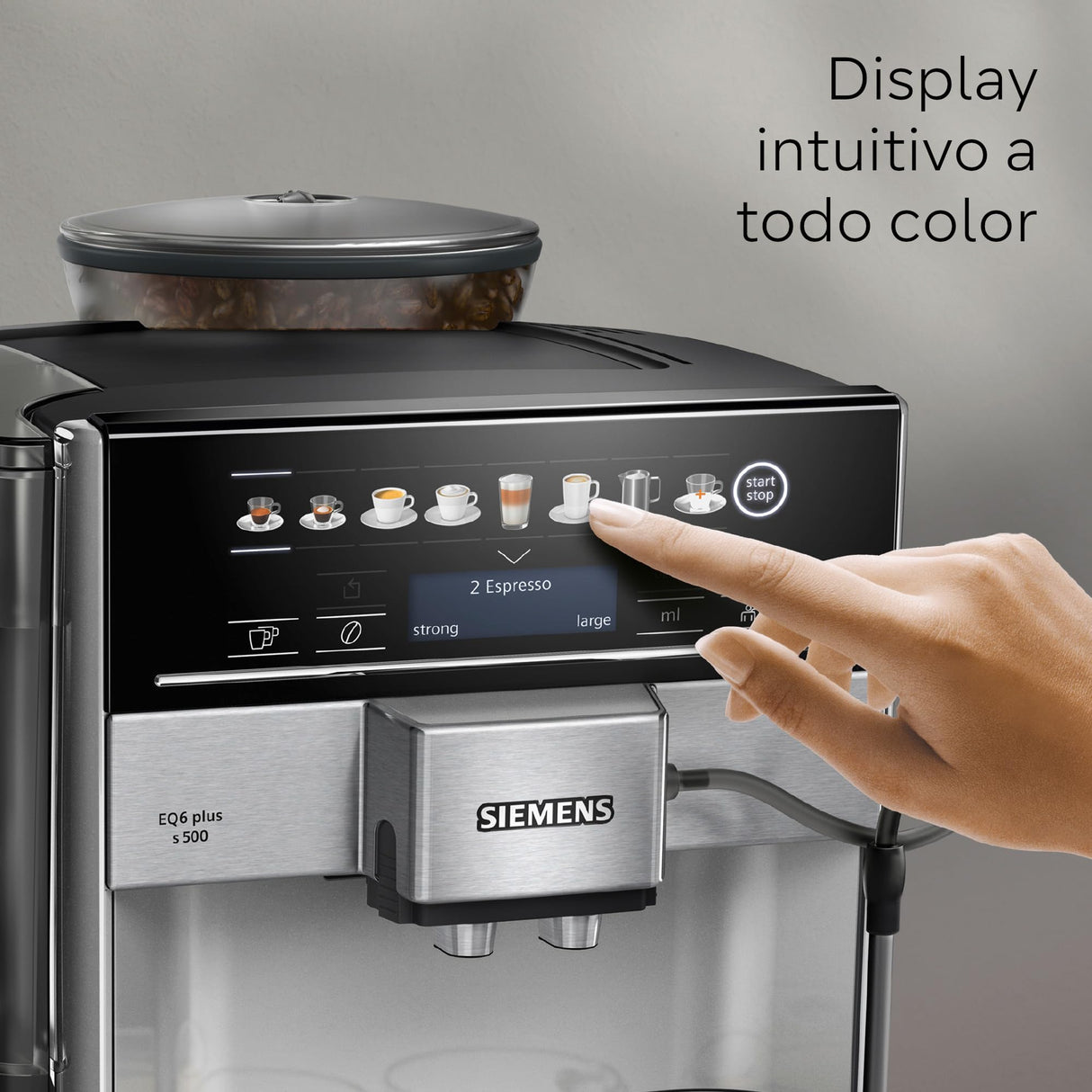 Siemens - Cafetera Superautomática, EQ6 plus s500, aromaDouble Shot, autoMilk Clean, ceramDrive, Display CoffeeSelect, Negro/Inox, TE655203RW