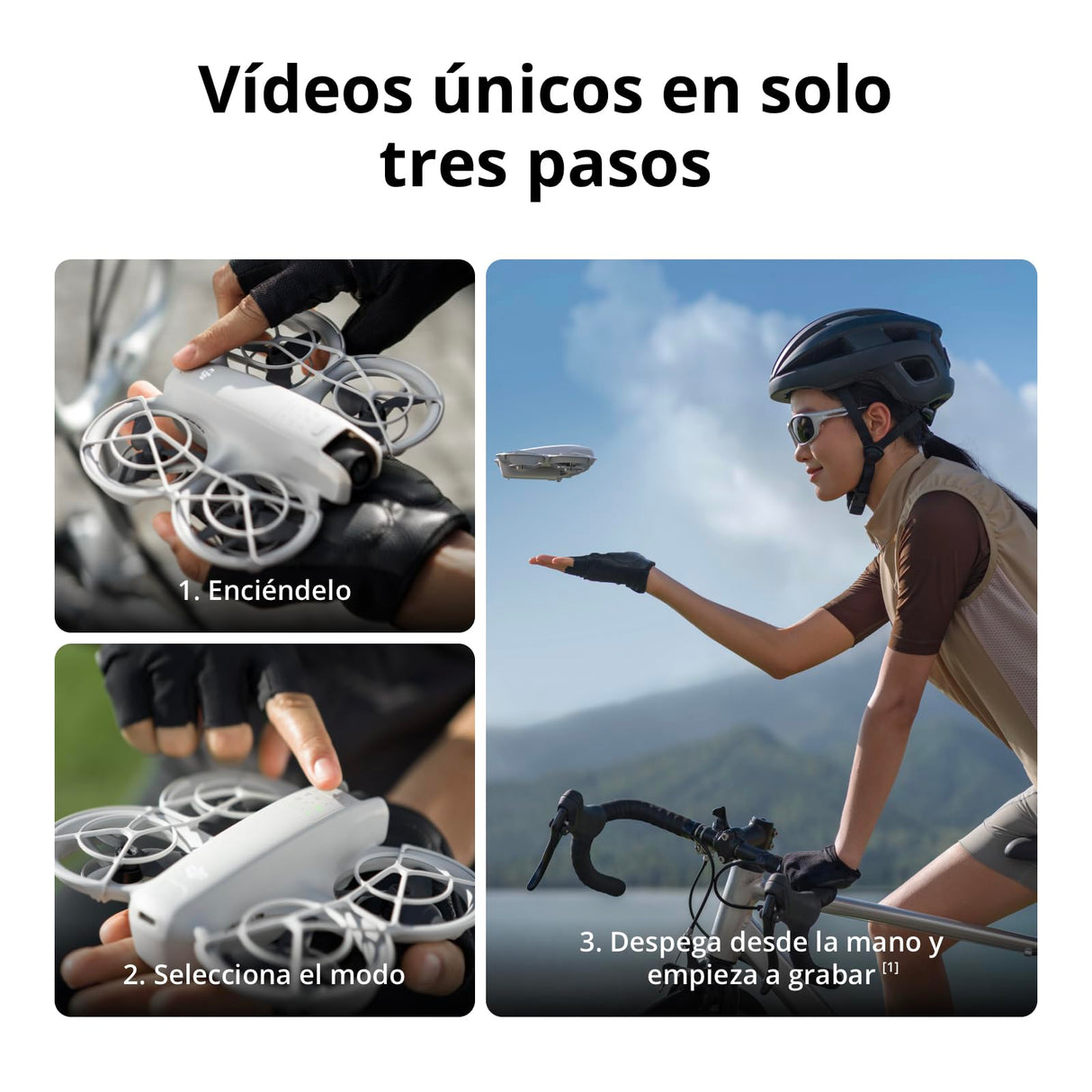 DJI Pack Neo Motion Vuela Más, dron mini con cámara 4K UHD para adultos, 135 g dron que vuela siguiéndote, despega desde la mano, seguimiento de objetivos por IA, con RC Motion 3 y 3 baterías