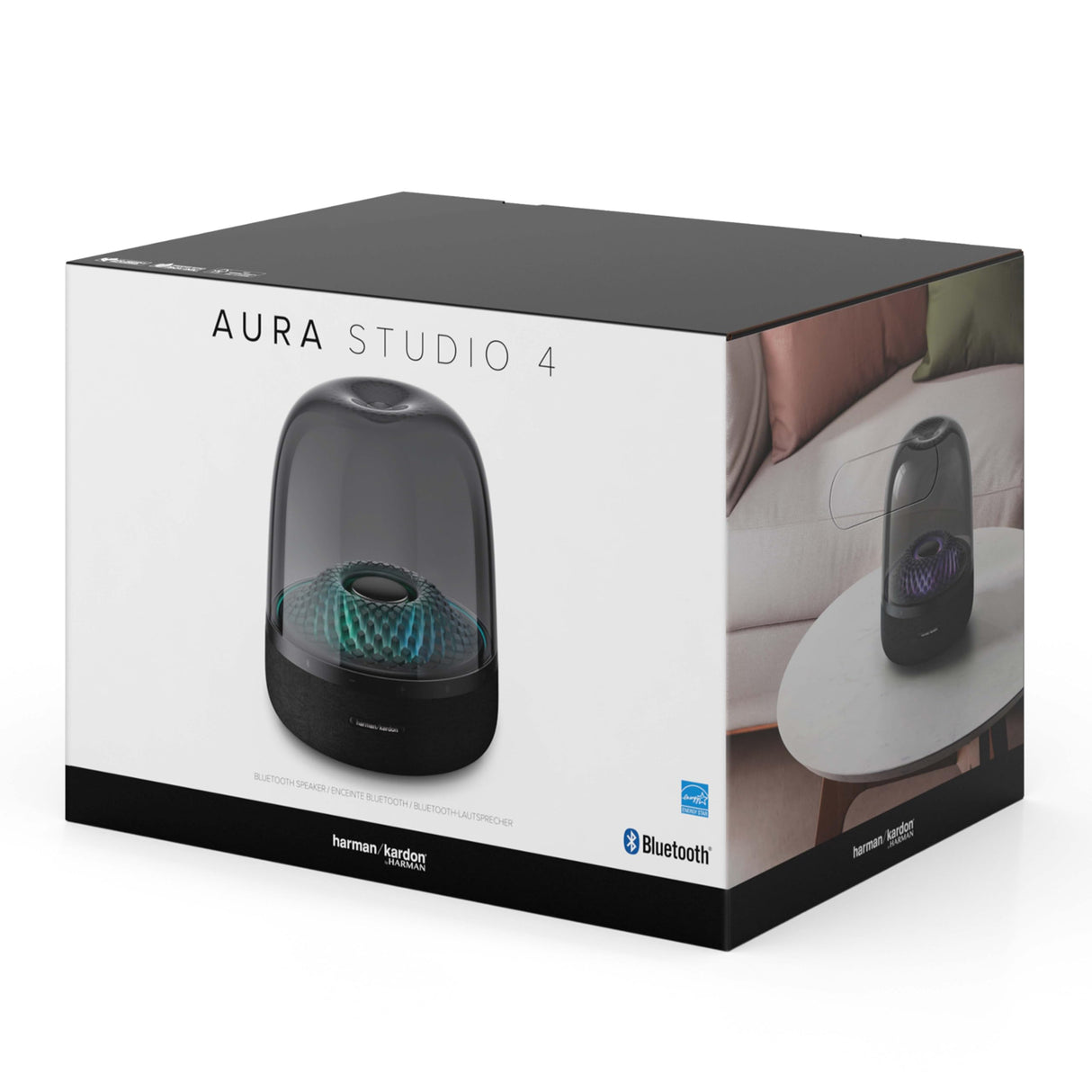 Harman Kardon Aura Studio 4 - Altavoz Bluetooth para casa, con cúpula Transparente, iluminación Ambiental con Cinco Patrones de Efecto Diamante, Sonido Potente, Negro