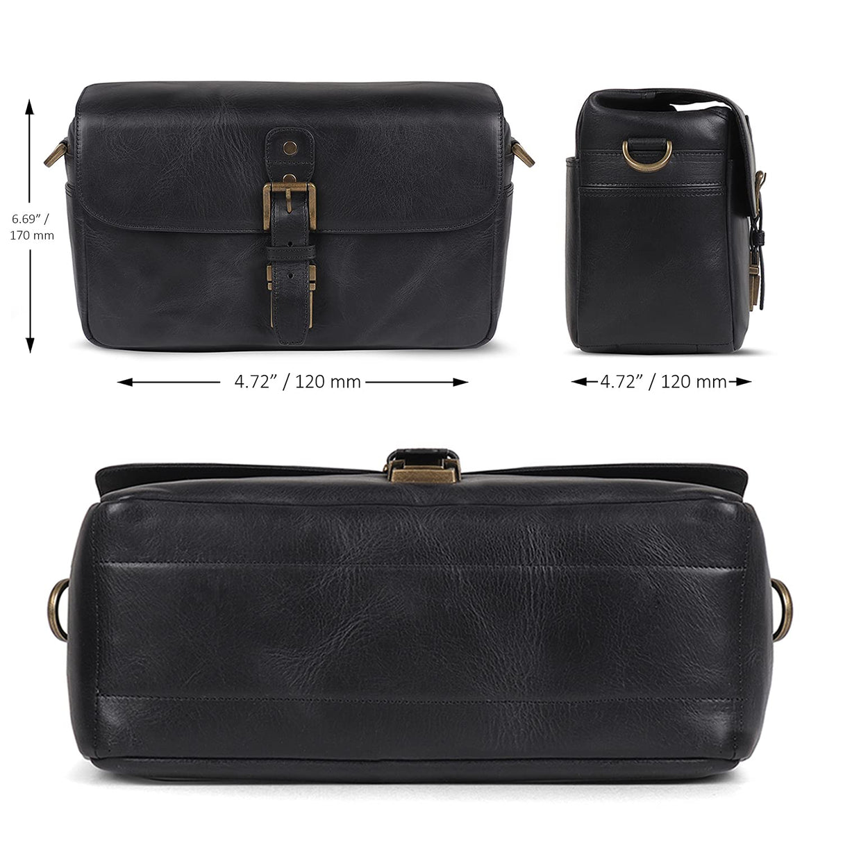 MegaGear Torres Mini Bolsa de mensajería de la cámara de Cuero Genuina para cámaras sin Espejo, instantáneas y DSLR - Maroon - Negro