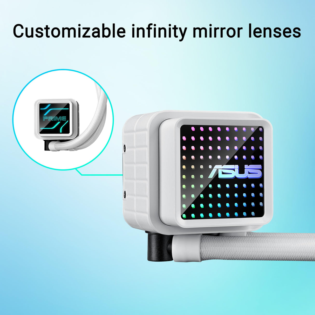 ASUS Prime LC ARGB White Edition - Refrigeración por agua para CPU líquida todo en uno (superficie de contacto ampliada, bloque de agua con lentes de espejo infinito, ventilador ARGB, Intel LGA 1851,