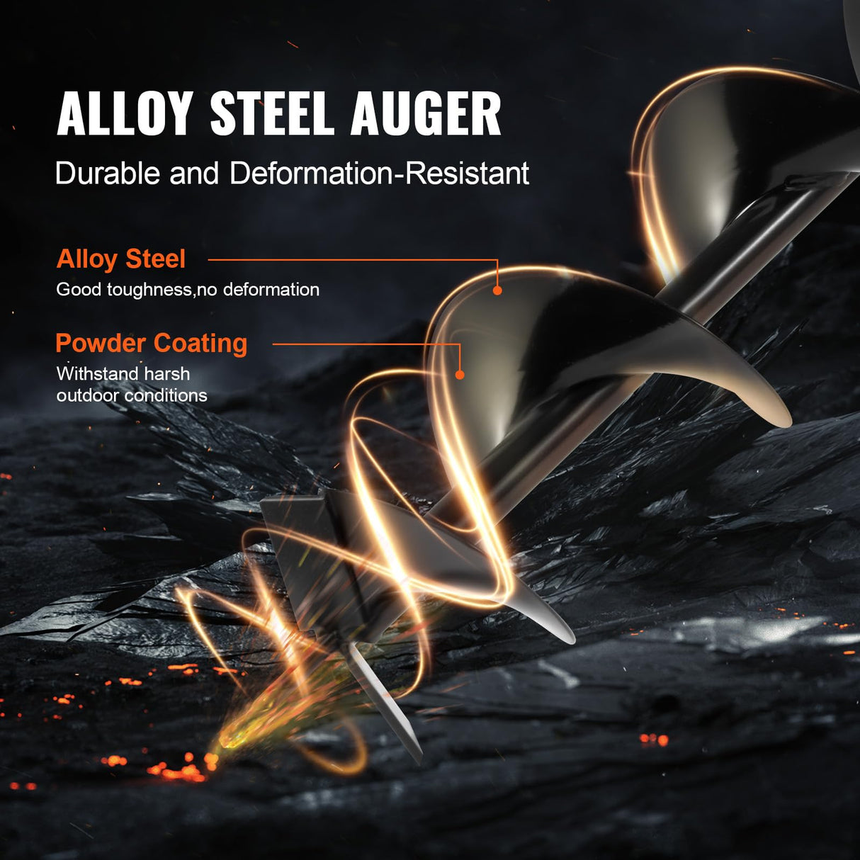 VEVOR 1450 W Perforadora de Postes a Gasolina de 52 cc Excavadora de Postes a Gas con Brocas de 150 y 250 mm y 3 Varillas de Extensión para Postes de Cercas Y Plantas de Jardín, Naranja y Negro