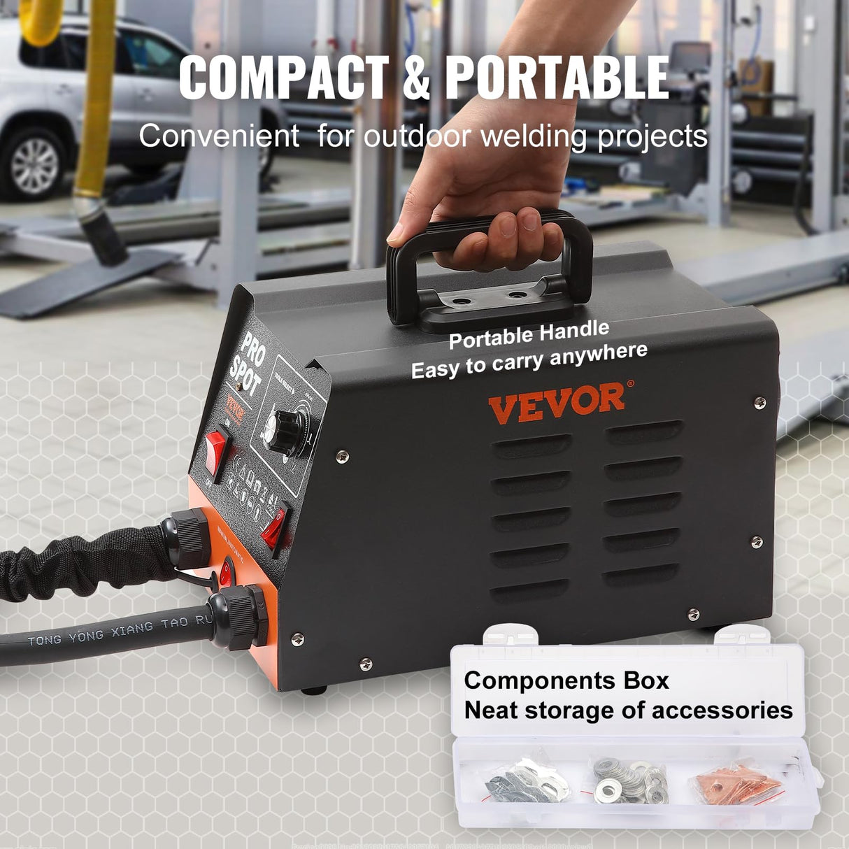 VEVOR Extractor de Clavos para Carrocería 3kW Soldador por Puntos 6 Modos de Soldadura Herramienta de Reparación de Abolladuras de Carrocería 16 Accesorios para Eliminación de Abolladuras de Vehículos