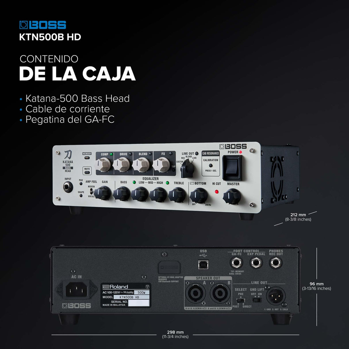 BOSS Katana-500 Bass Head | Cabezal de Amplificador de bajo Compacto de 500 vatios con Herramientas de Sonido Profesionales | Innovadora calibración de Pantalla
