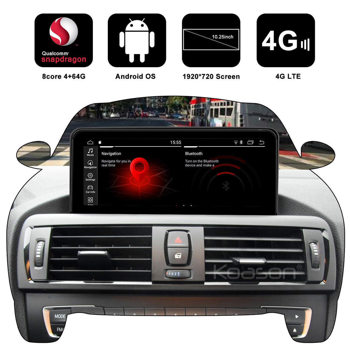 Koason 10.25inch Android12 Monitor de Pantalla de actualización CarPlay GPS Navigation para 1 2 Series F20/ F21/F23 NBT