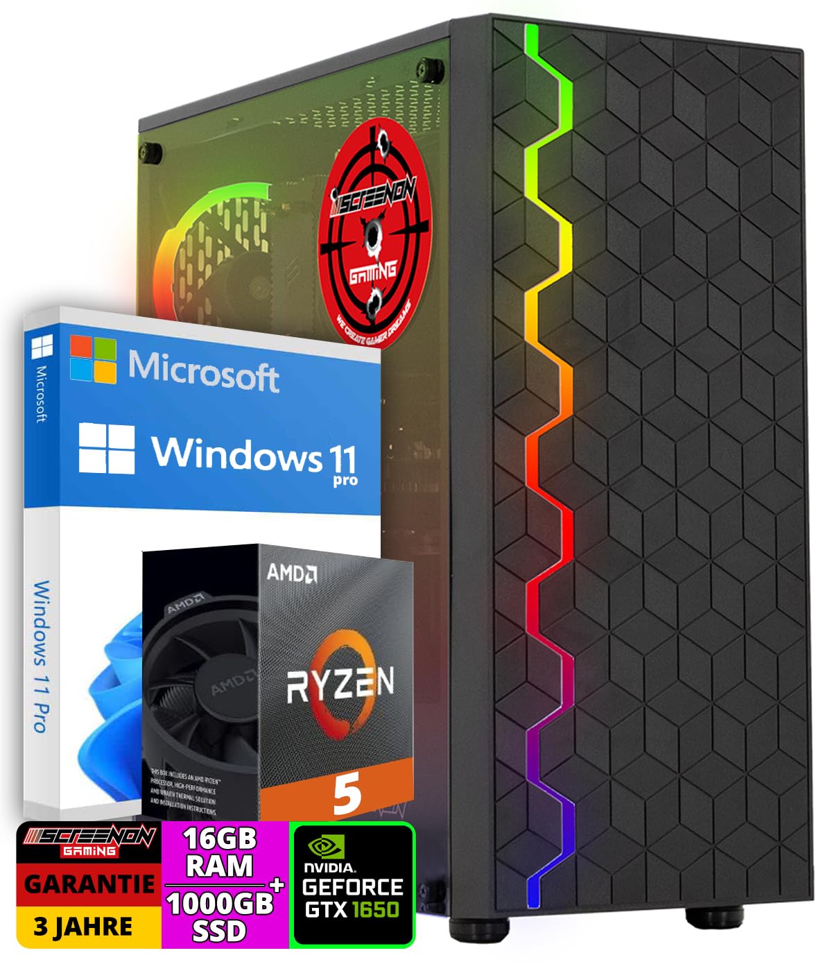 ScreenOn - Ryzen 5 5600G - 1TB SSD - GTX 1650 - Game PC A40115 - WiFi - Windows 11 Pro