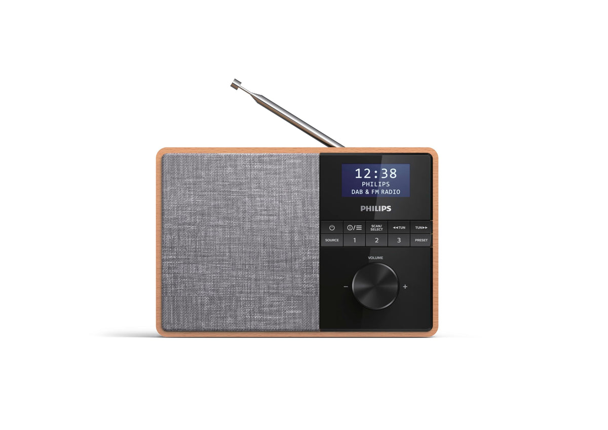 PHILIPS AUDIO TAR5505/10 Radio, Carcasa de Madera, Radio Dab+/FM, Temporizador de Cocina, Alimentación por Red o Batería, Color Marrón/Gris con Bluetooth