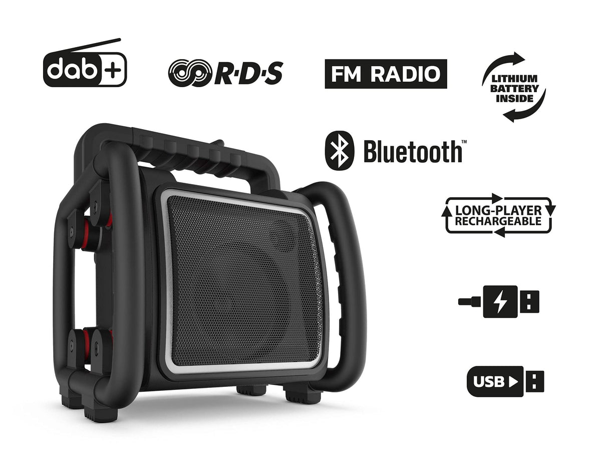 PerfectPro - Radio para Obras NETBOX, Radio Internet WiFi, Dab+ y FM, Bluetooth, Entrada AUX y USB, Cargador Incluido, IP64, NBX2