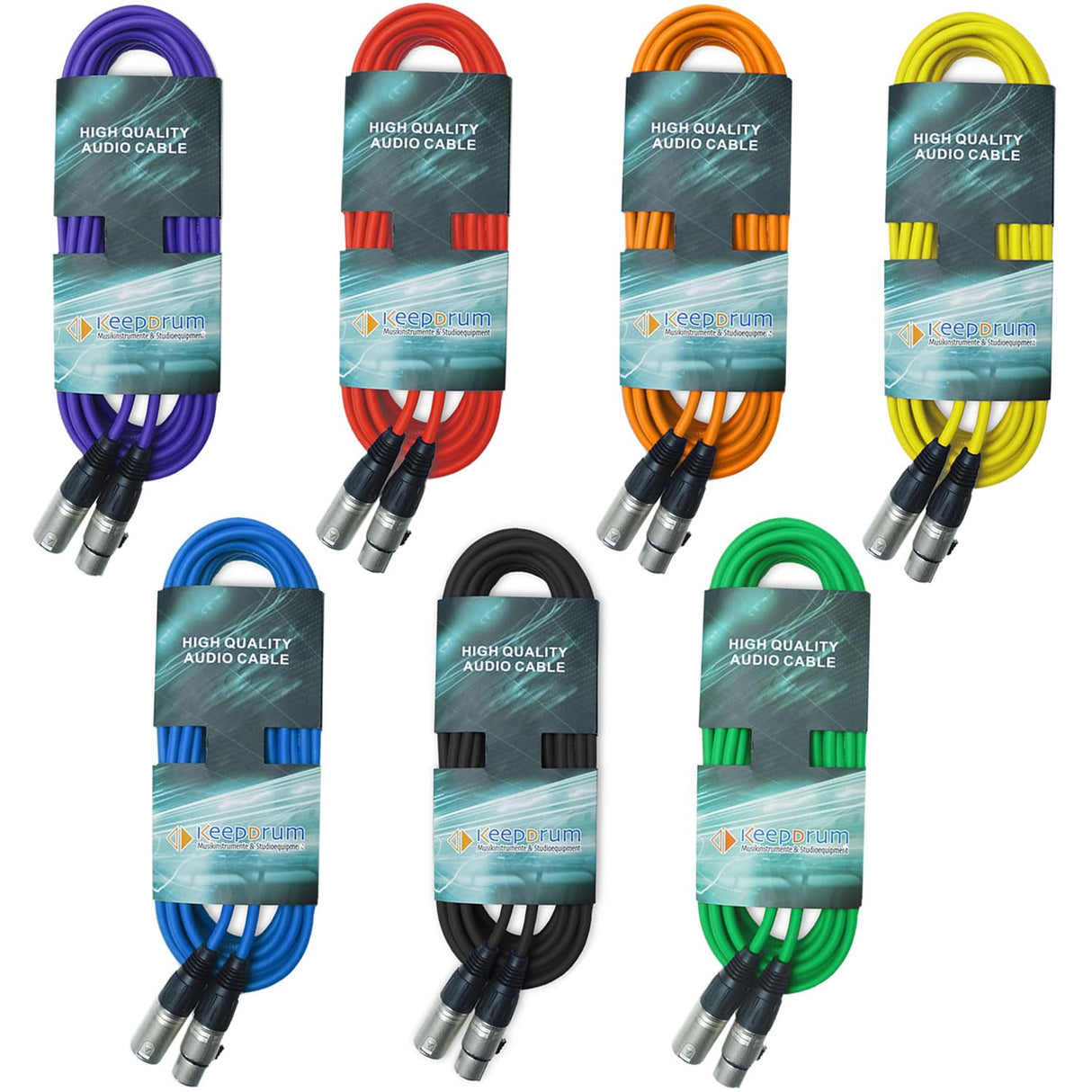 keepdrum Juego de 7 cables de micrófono XLR de 3 pines, longitud 10 m